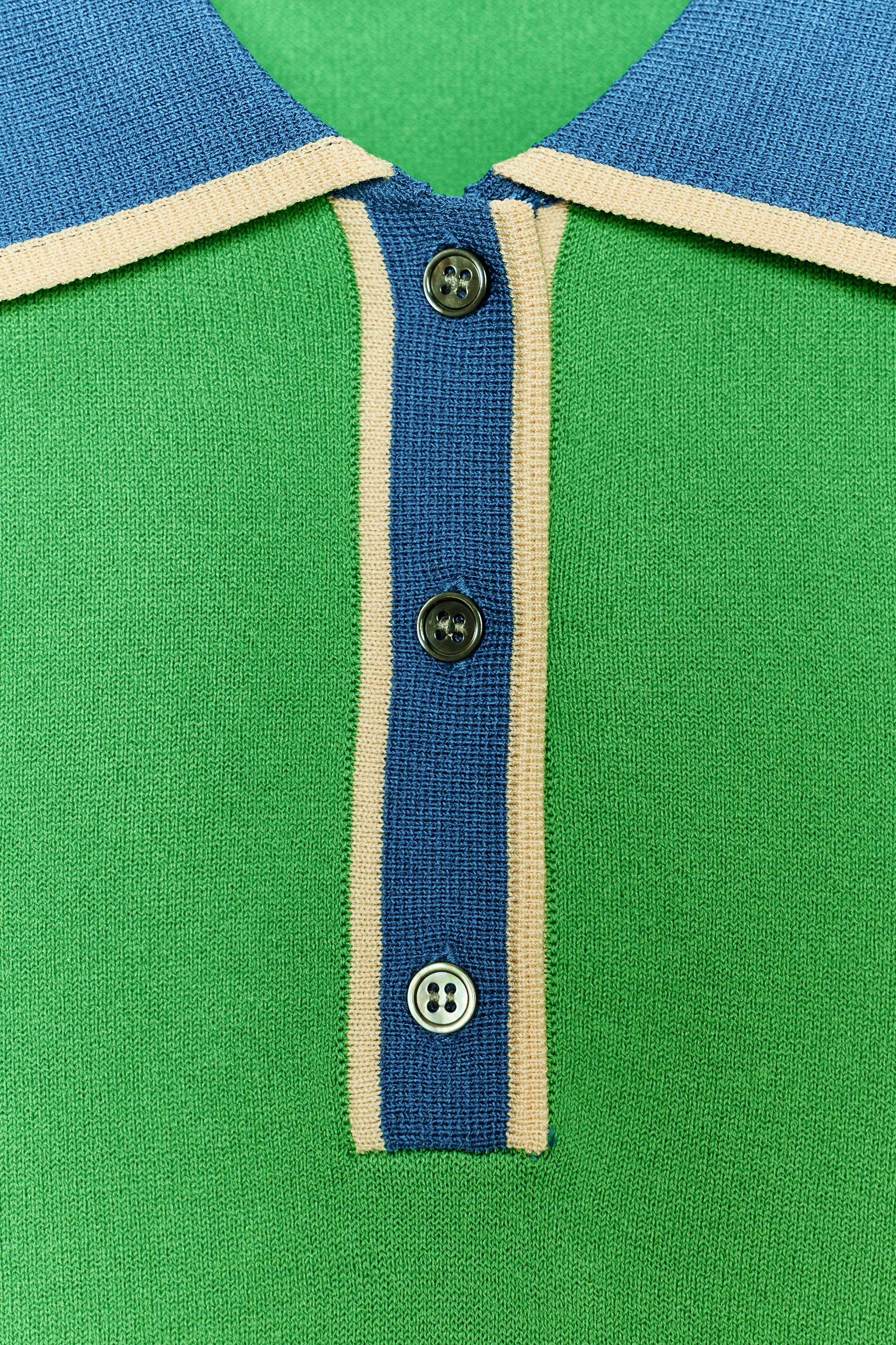 CONTRAST KNIT SHORT SLEEVE POLO TOP