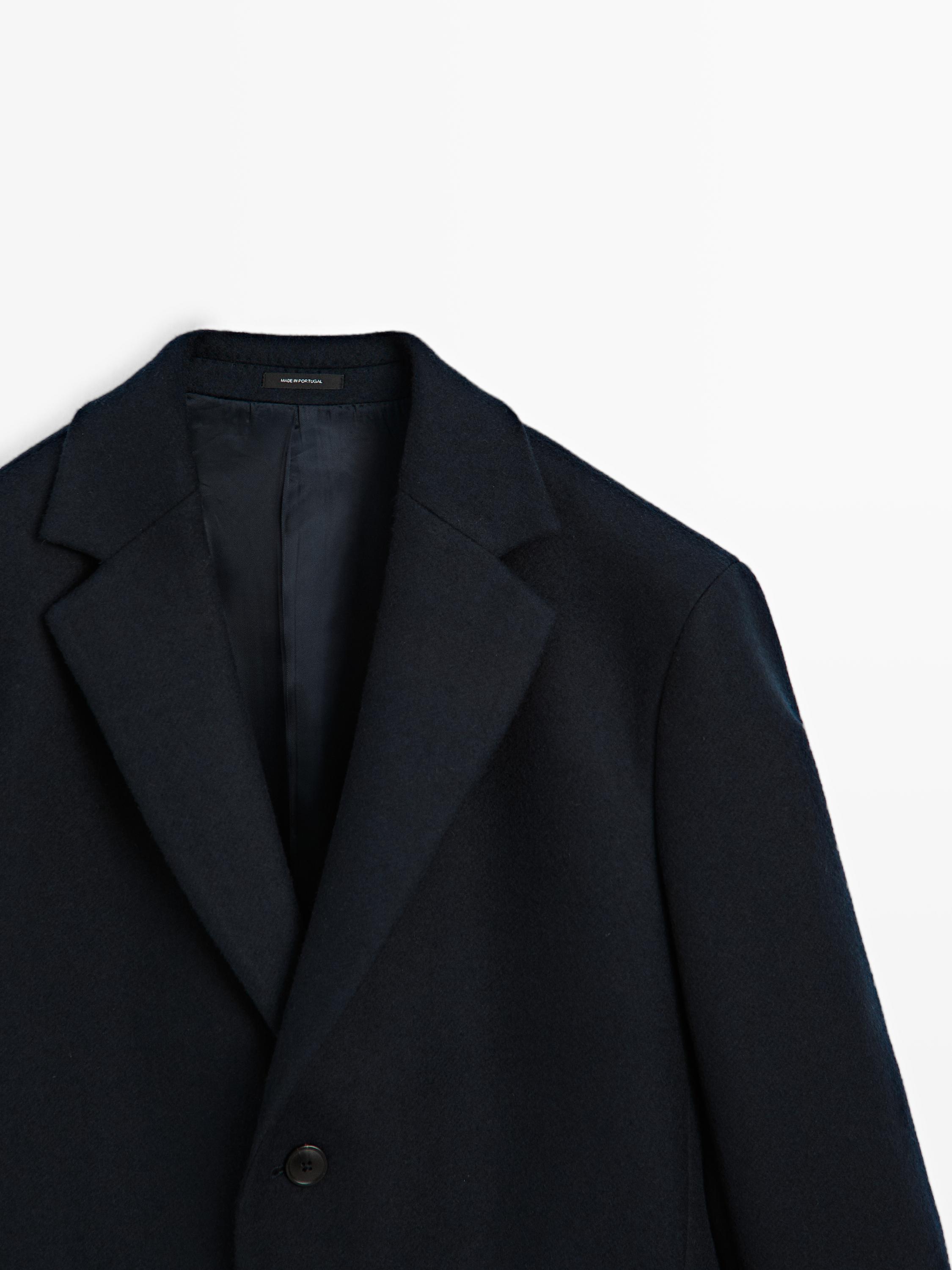 100% wool long coat with lapel collar