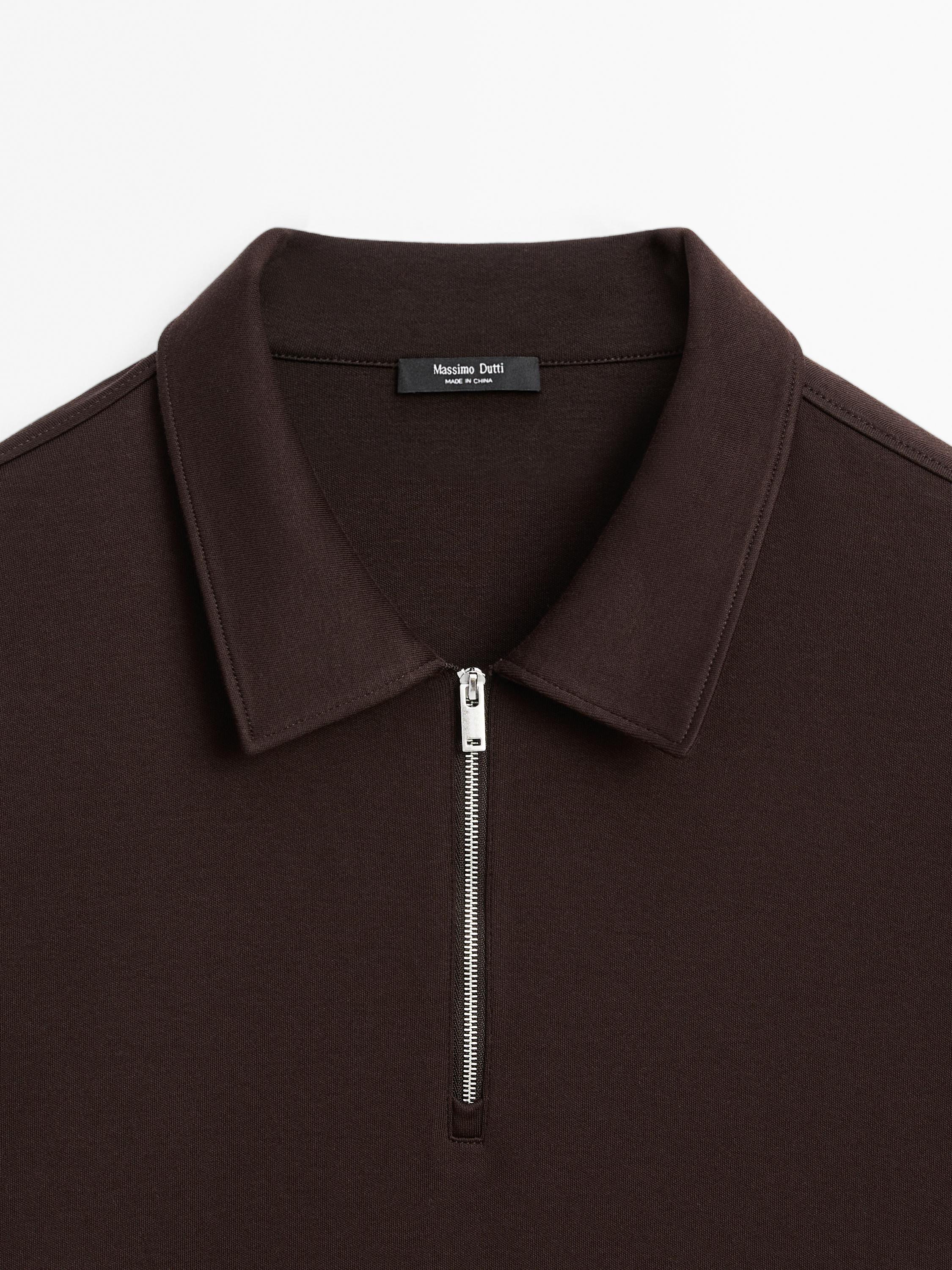 Long sleeve zip-up polo shirt