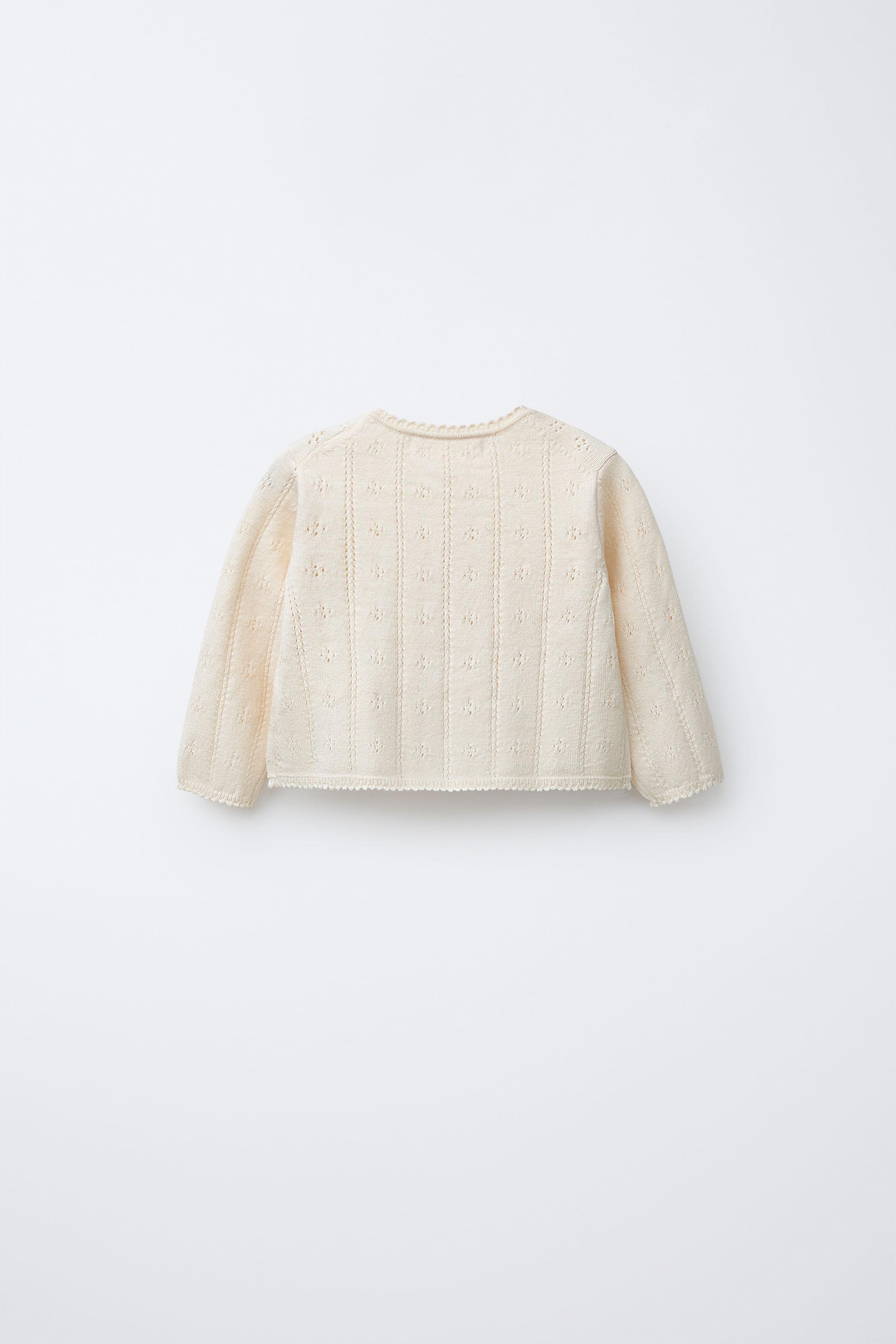 OPENWORK AND EMBROIDERED KNIT CARDIGAN