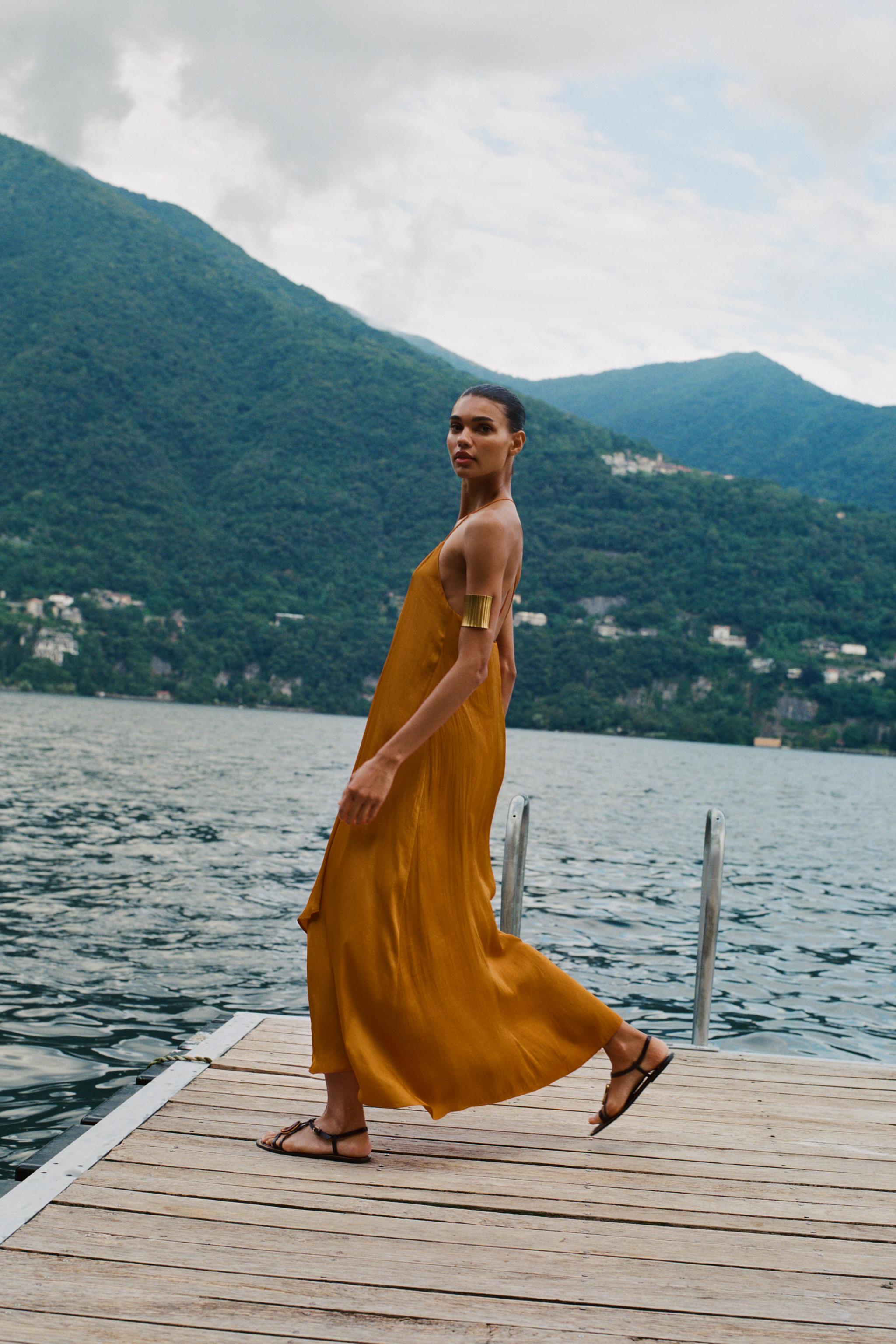 SATIN EFFECT MIDI DRESS WITH TRIM