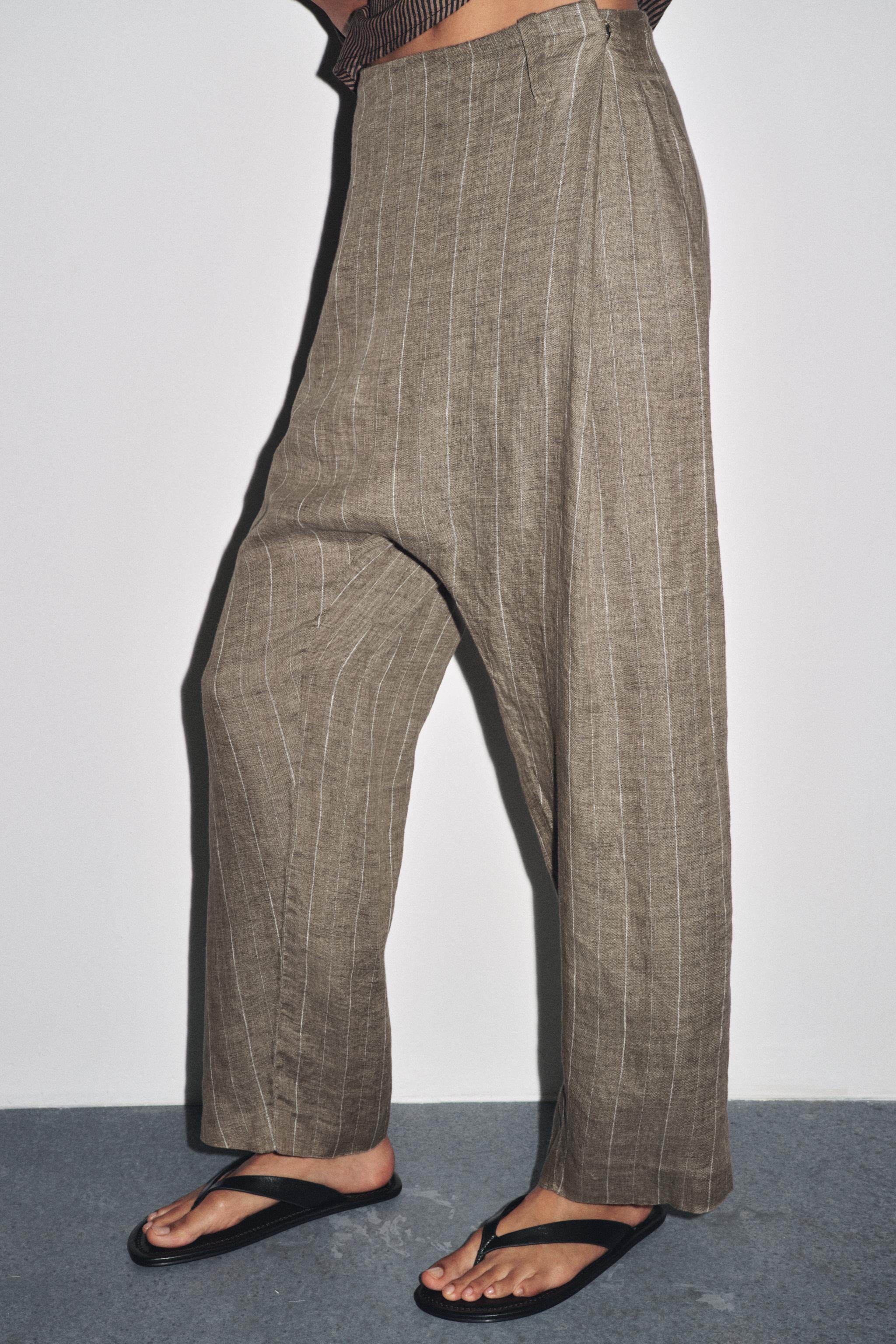 STRIPED LINEN BAGGY PANTS