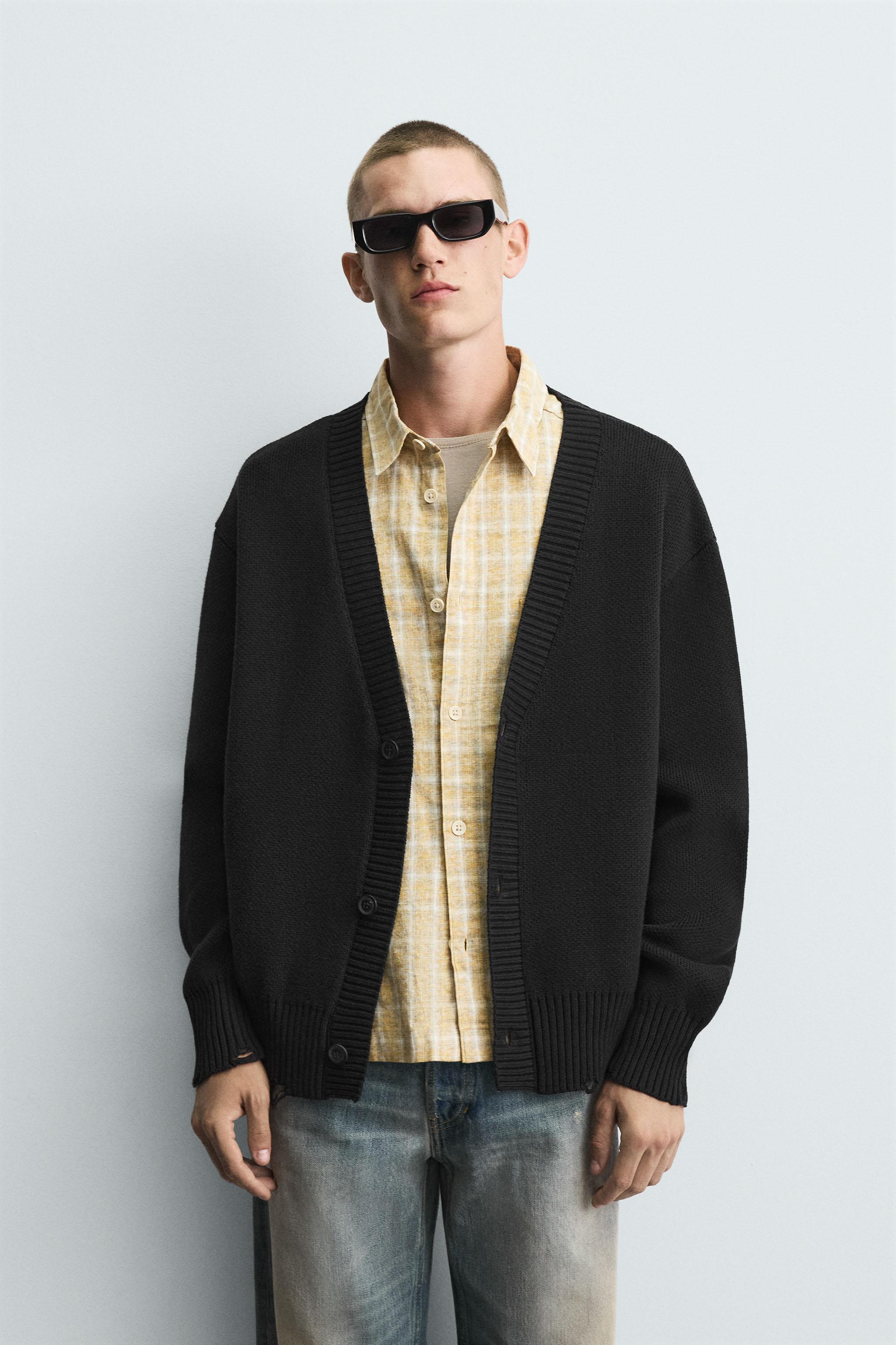 DISTRESSED RIBBED CARDIGAN