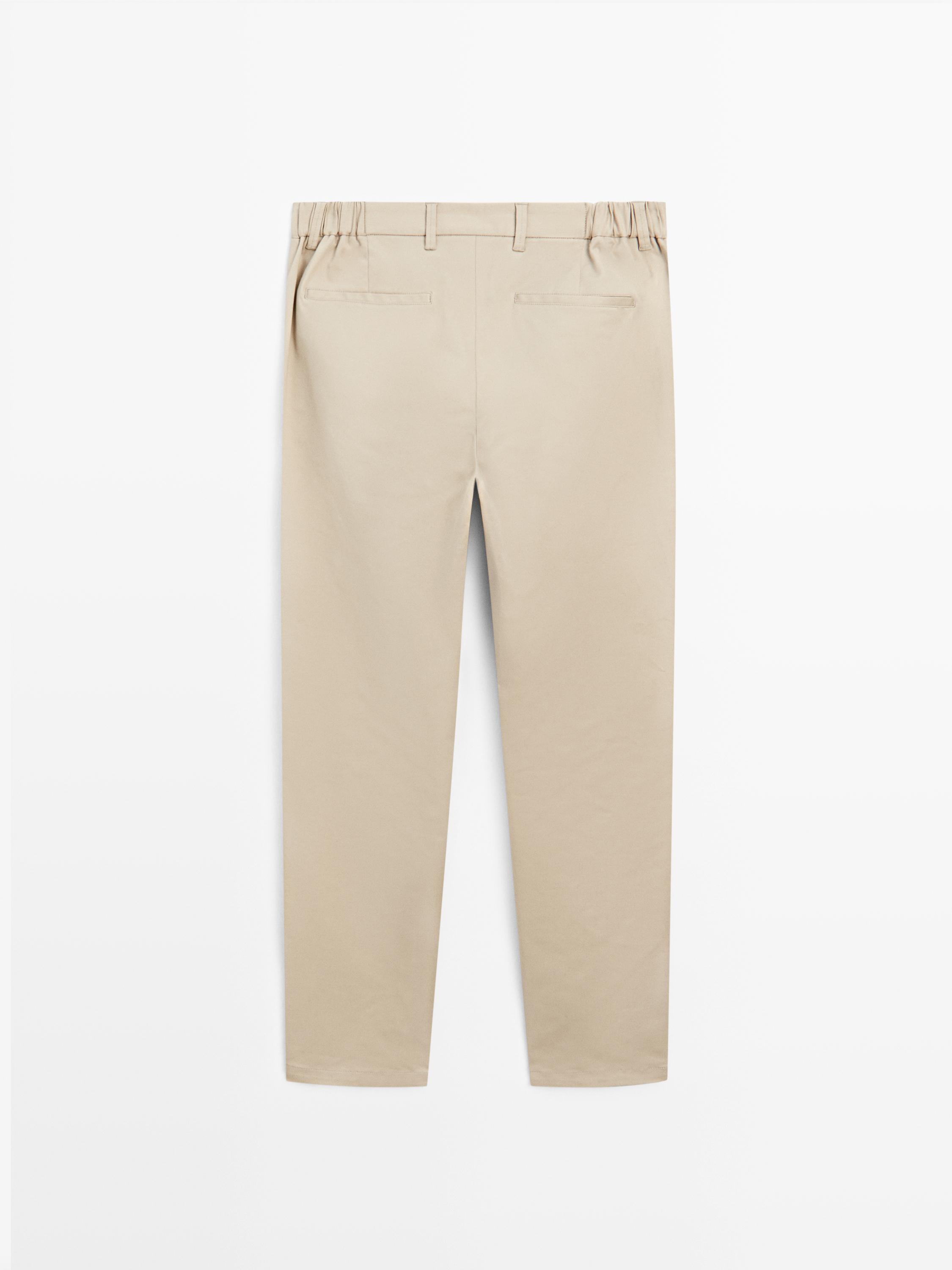 Cotton blend tapered fit trousers