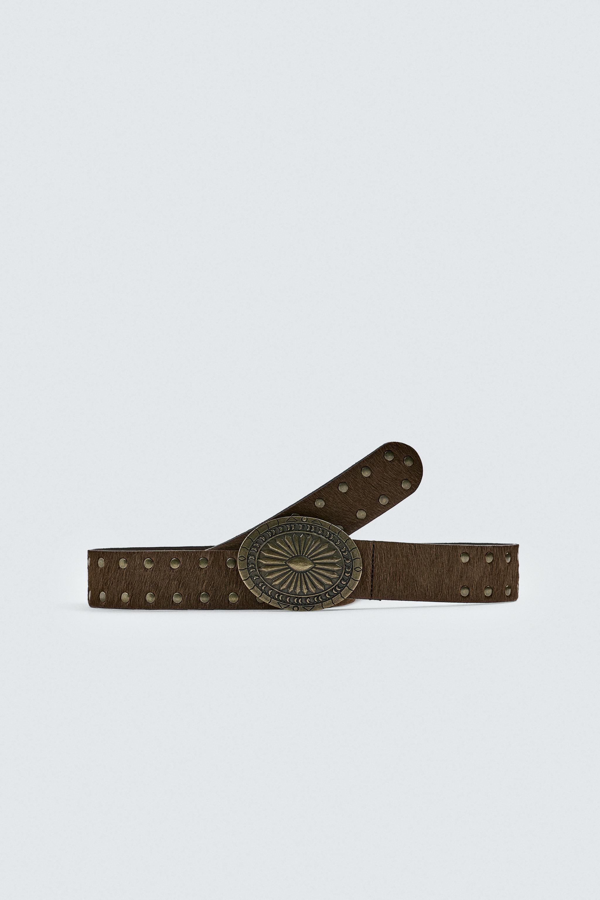 HAIR-ON LEATHER STUDDED BELT