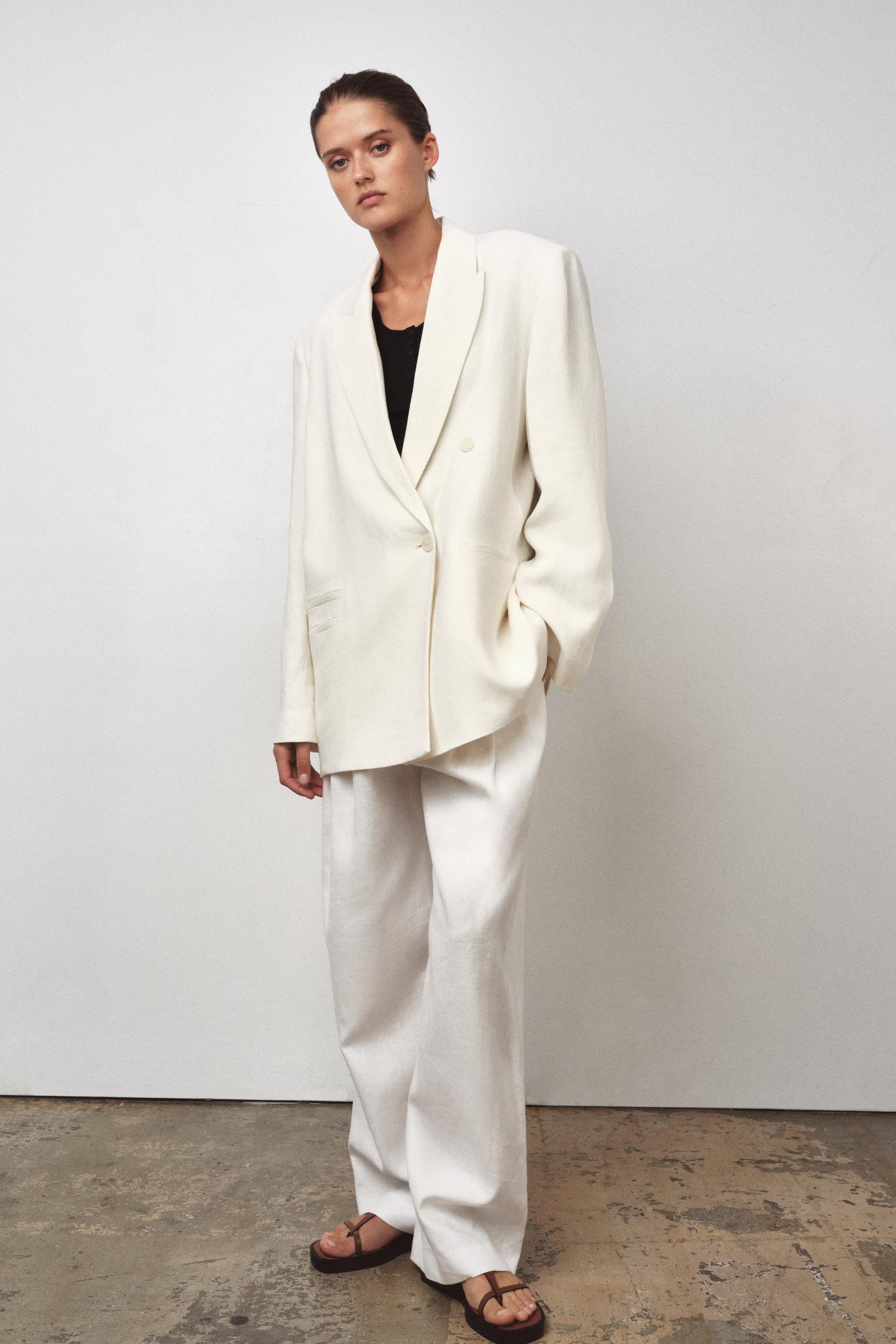 ZW COLLECTION LINEN BLEND DOUBLE BREASTED BLAZER