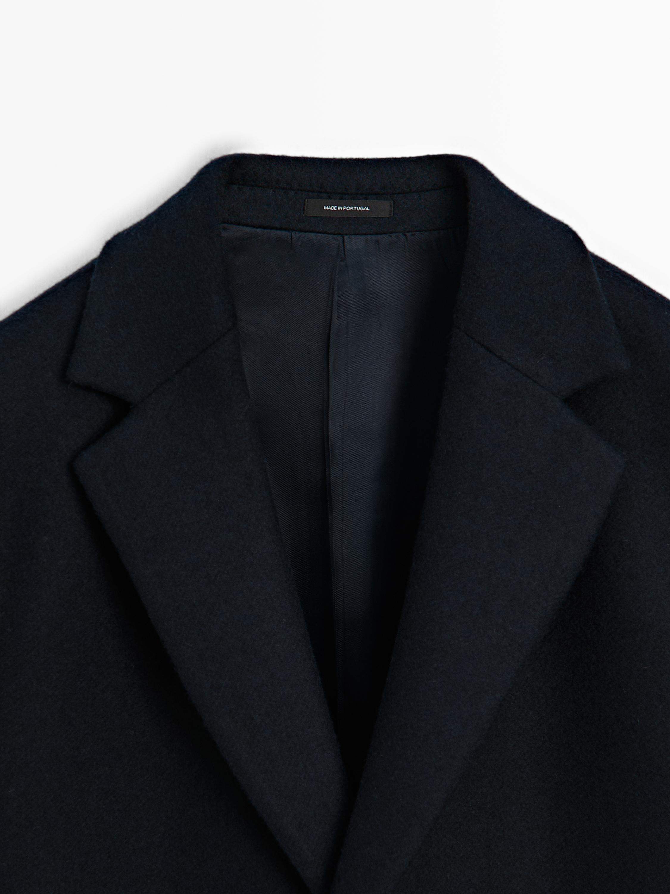 100% wool long coat with lapel collar