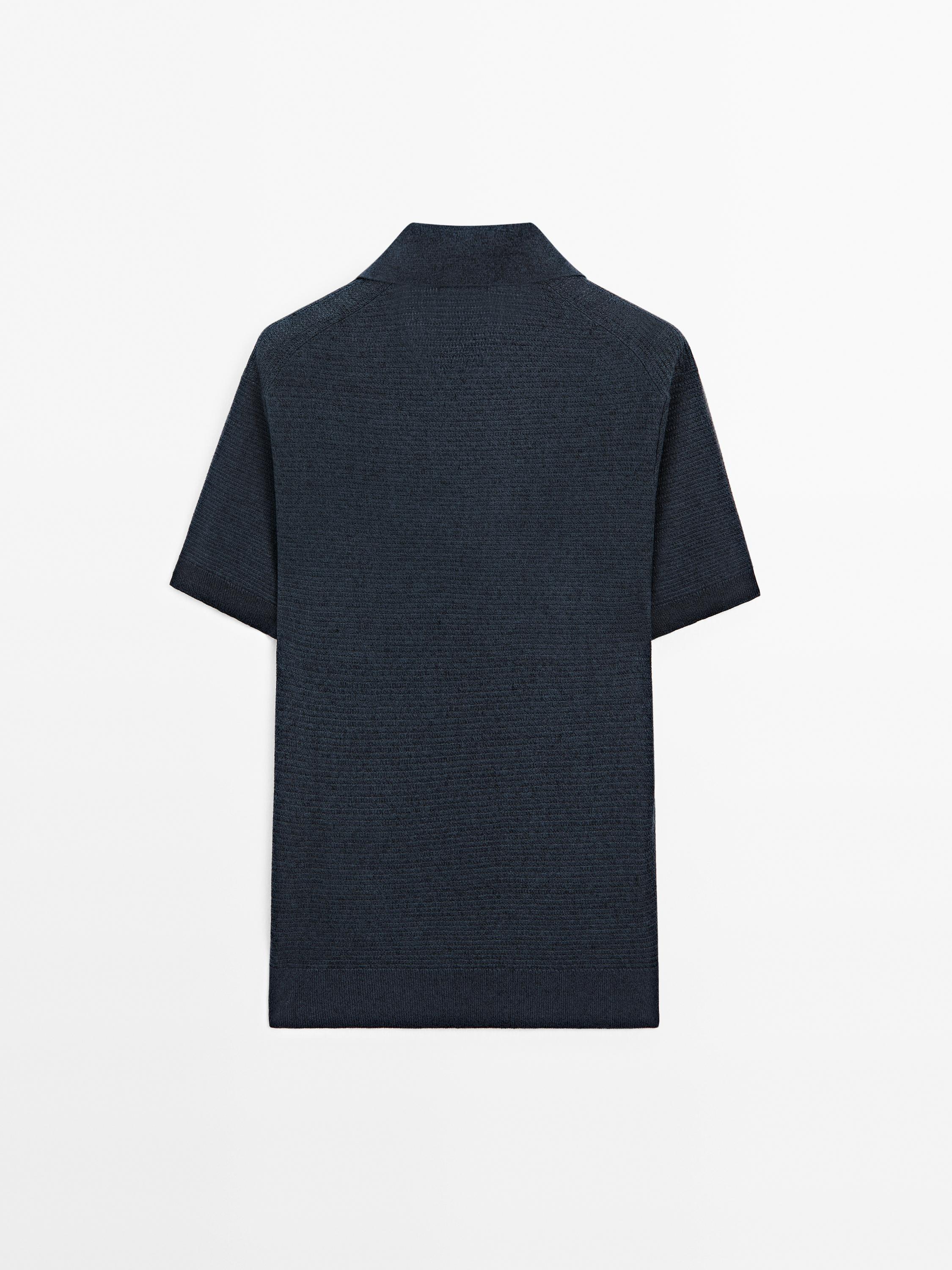 Linen and cotton knit polo shirt