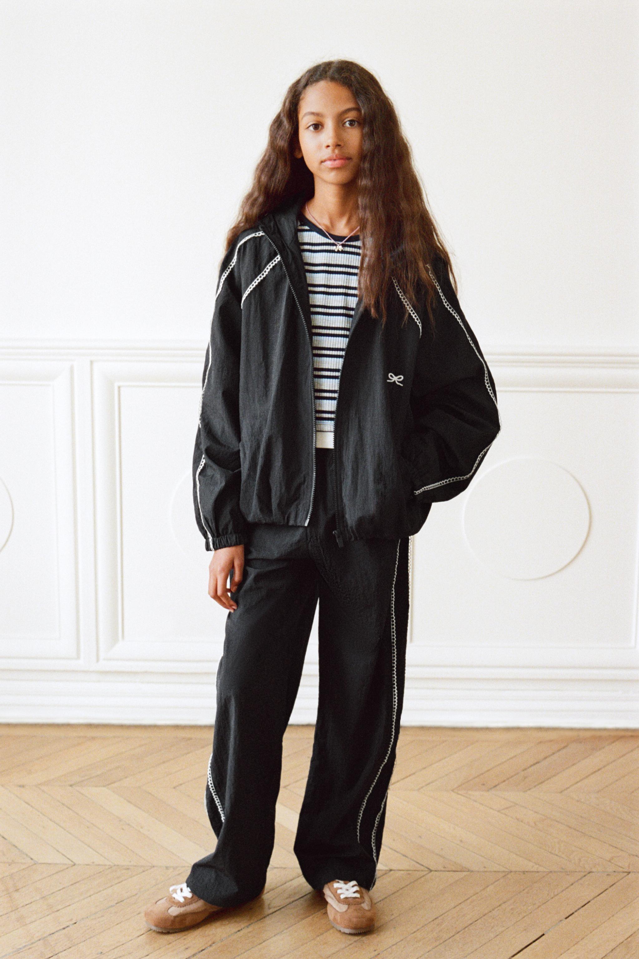 CONTRAST NYLON STRAIGHT LEG PANTS