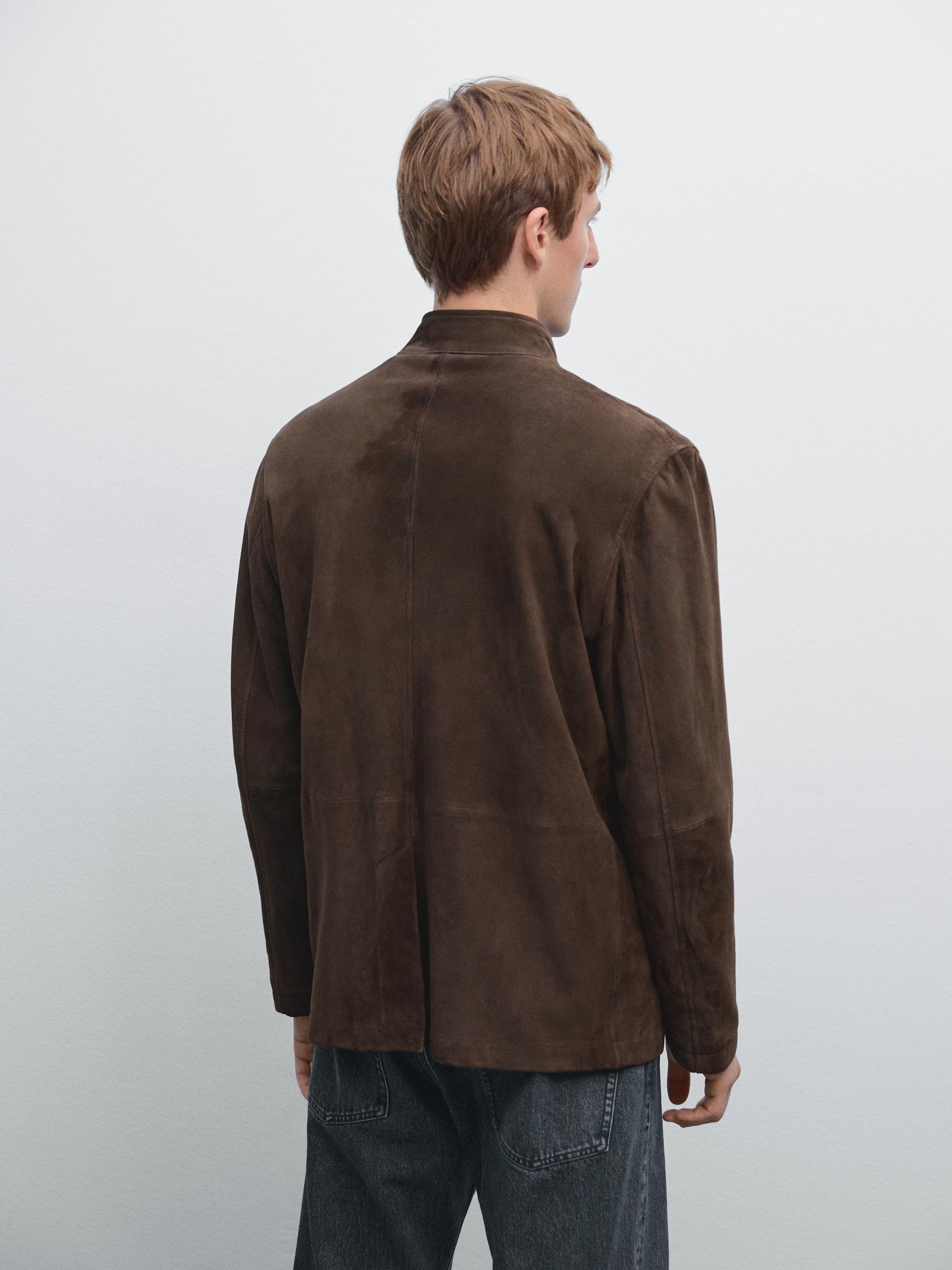Suede leather stand collar jacket