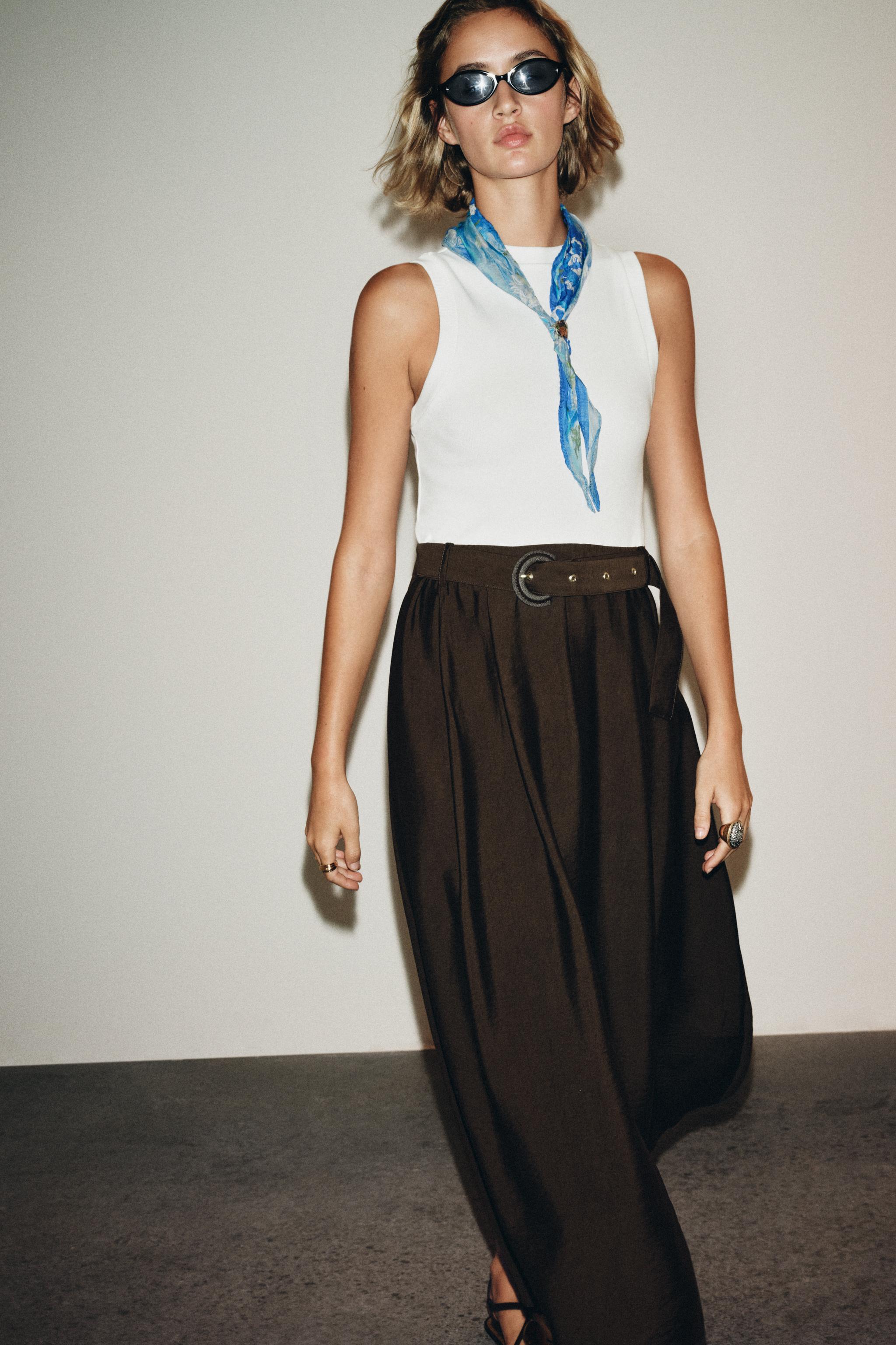 BELTED COMBINATION MIDI DRESS