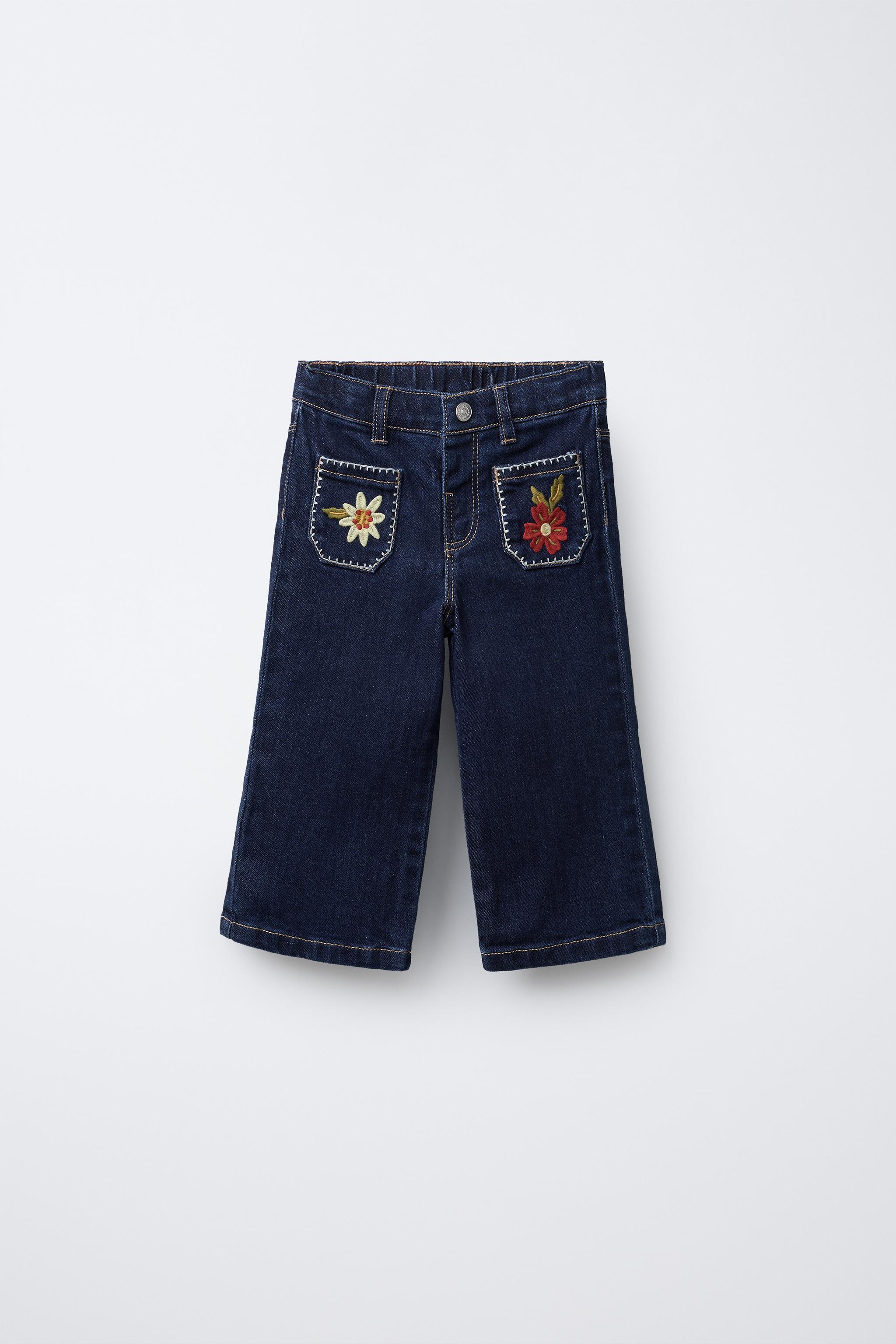 EMBROIDERED POCKET NAVY JEANS