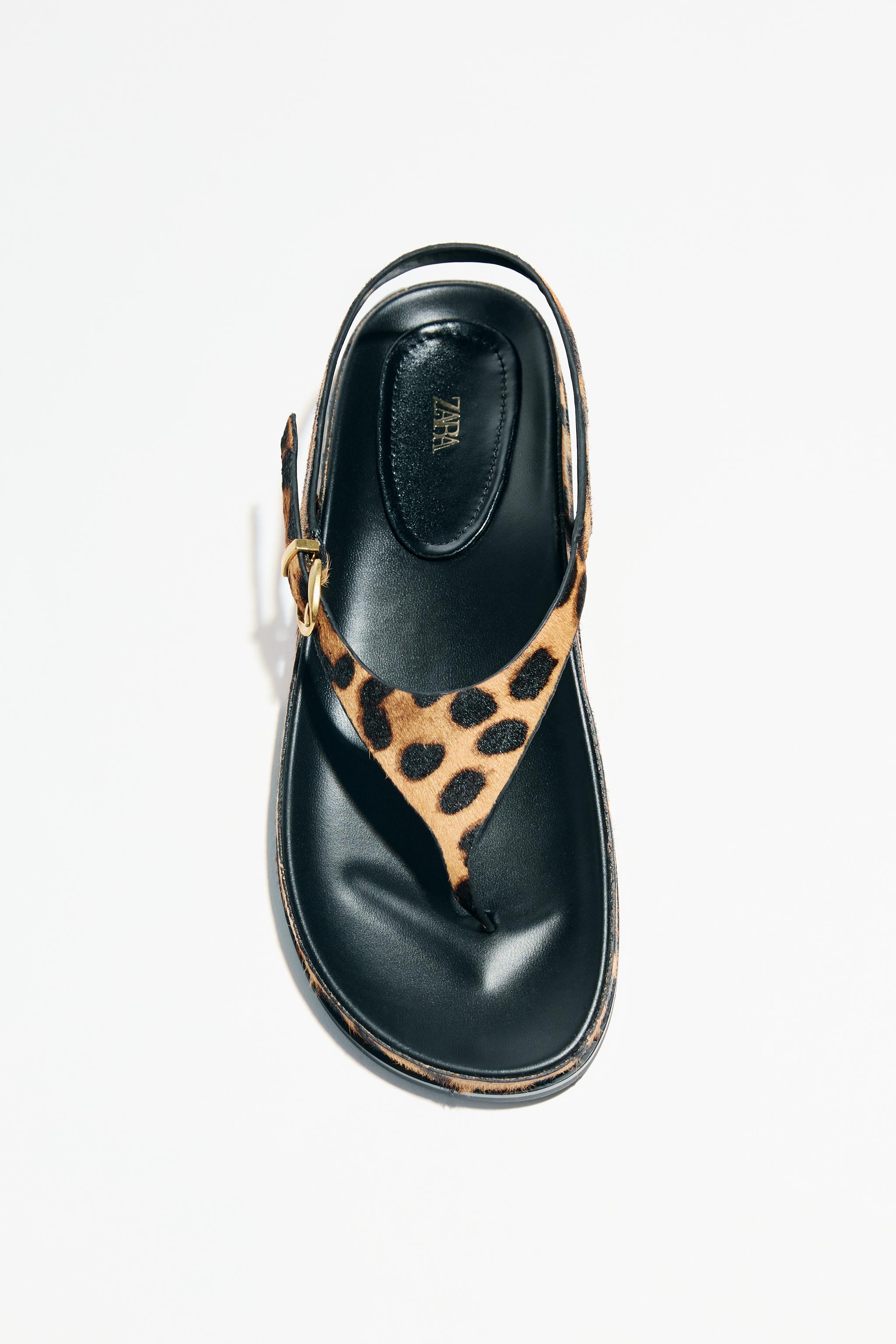 ANIMAL PRINT FUR LEATHER SANDALS