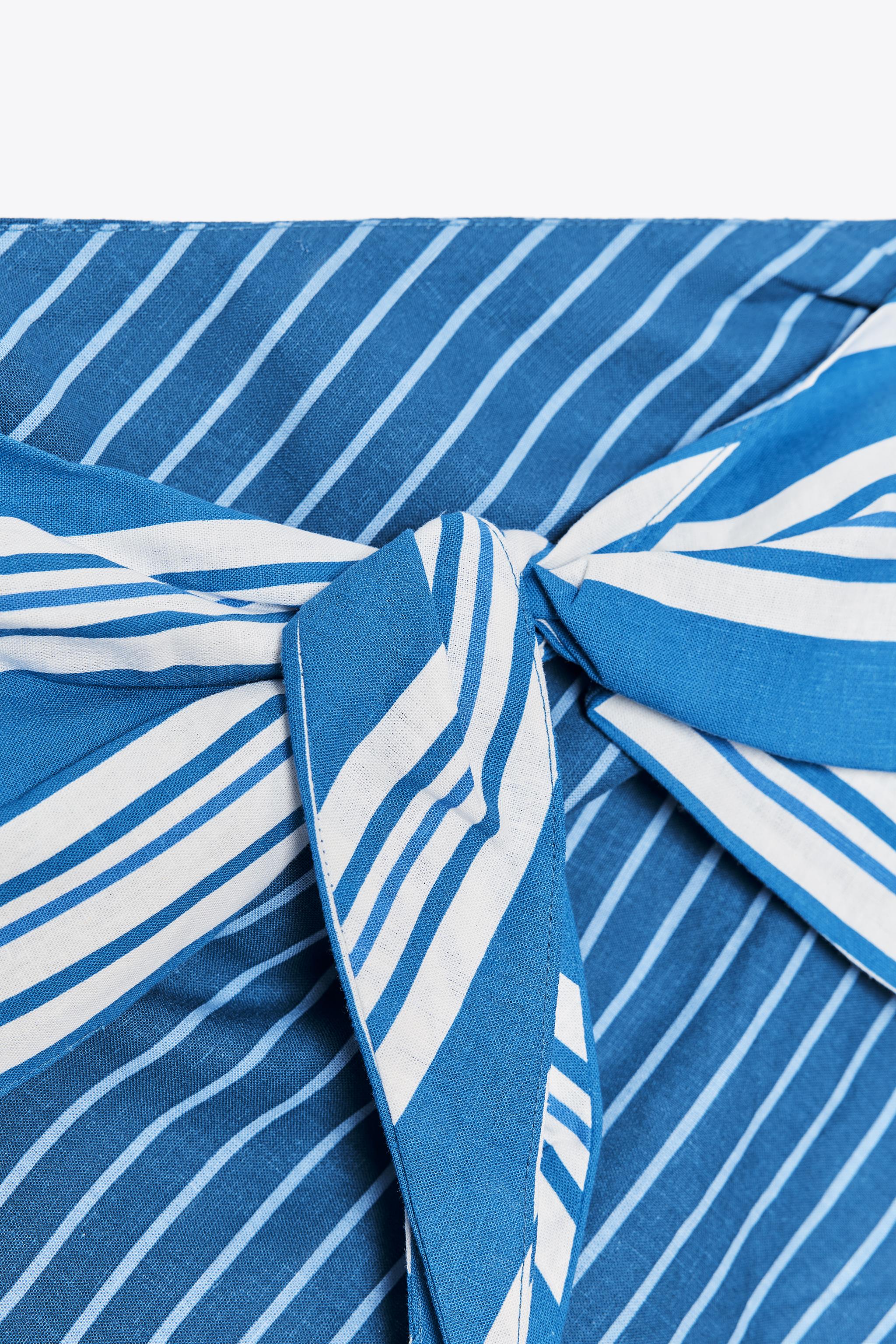 STRIPED LINEN BANDEAU TOP