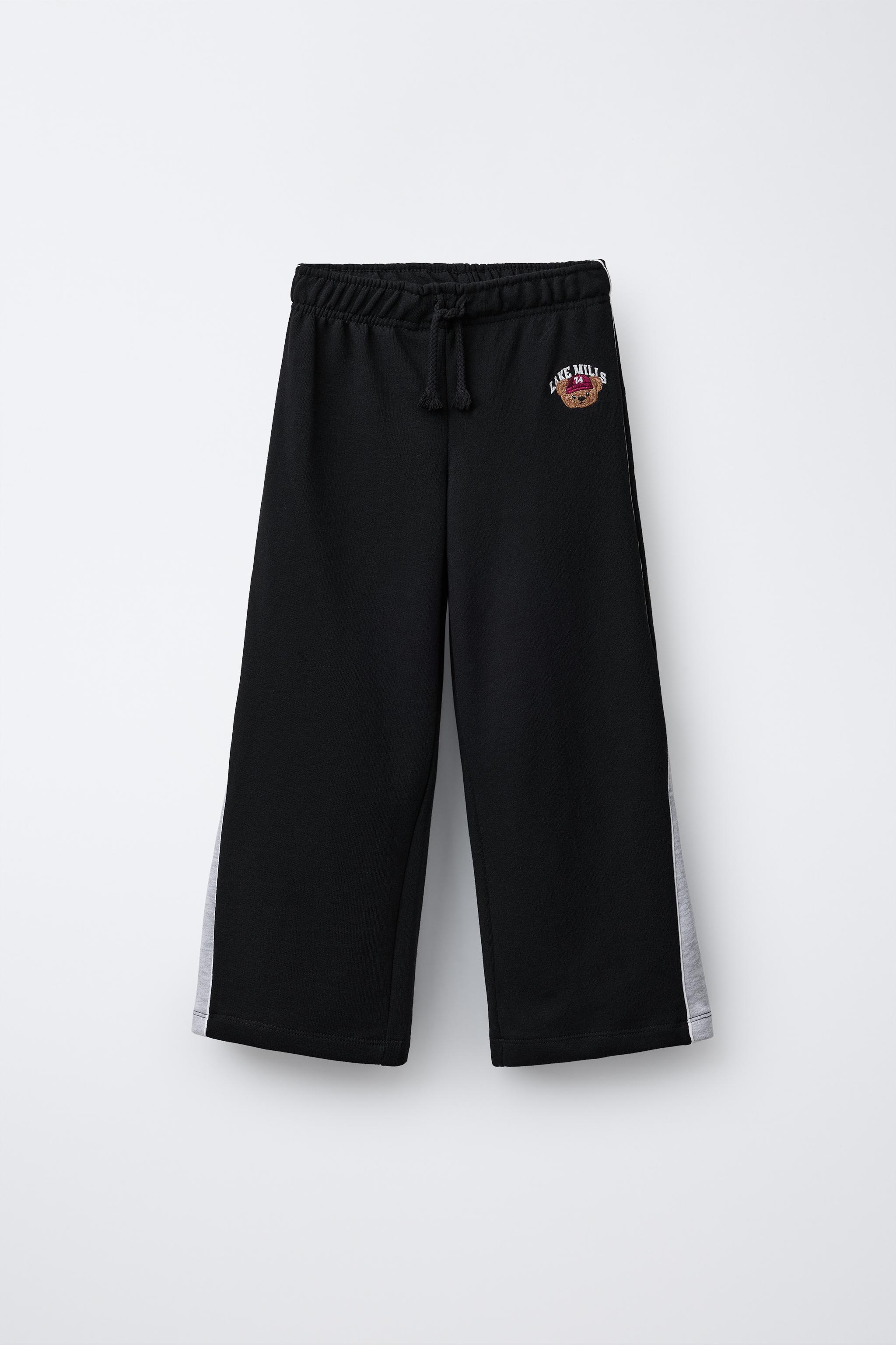 WIDE LEG EMBROIDERED BEAR PANTS