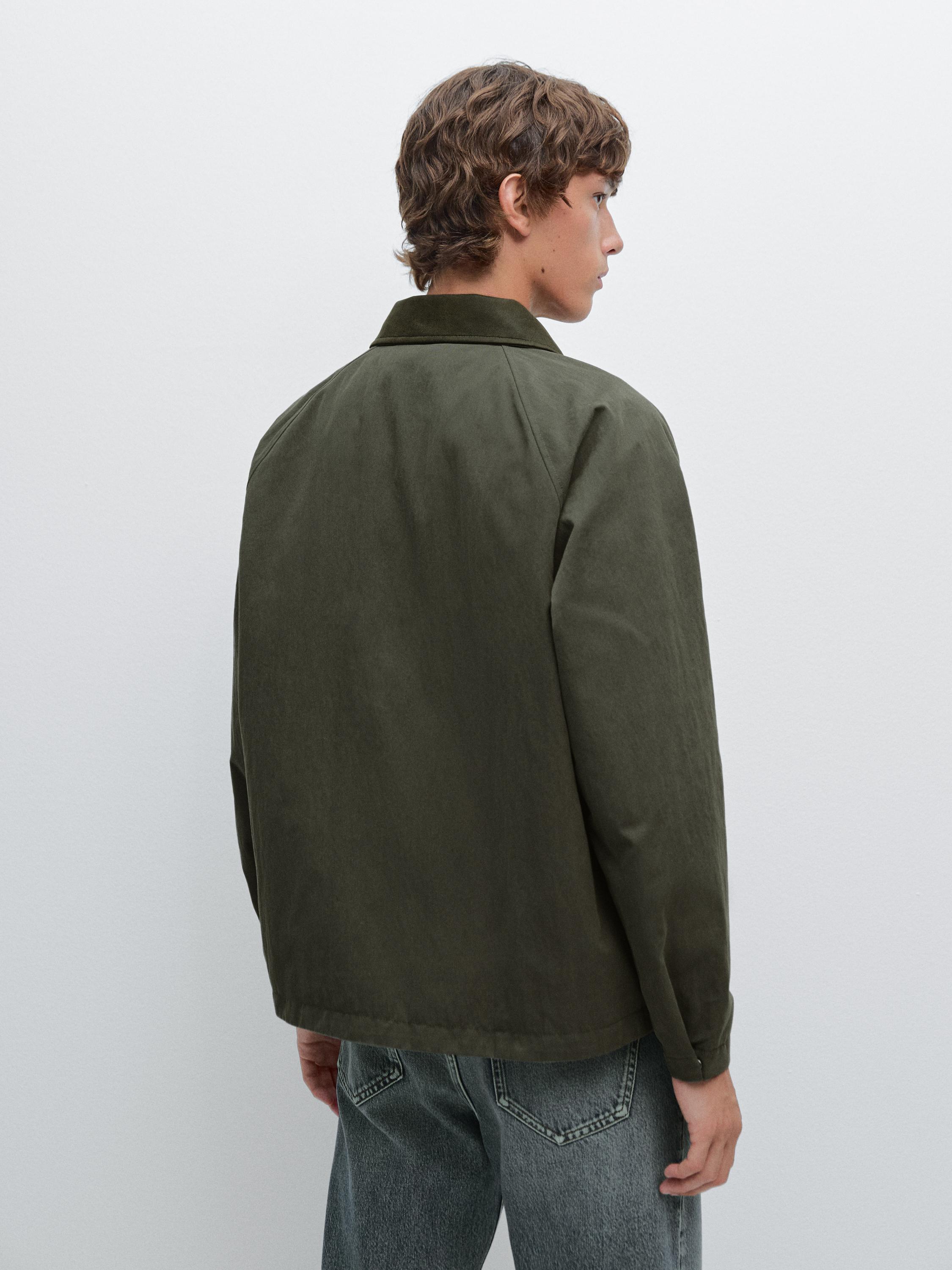 Jacket with leather collar detail