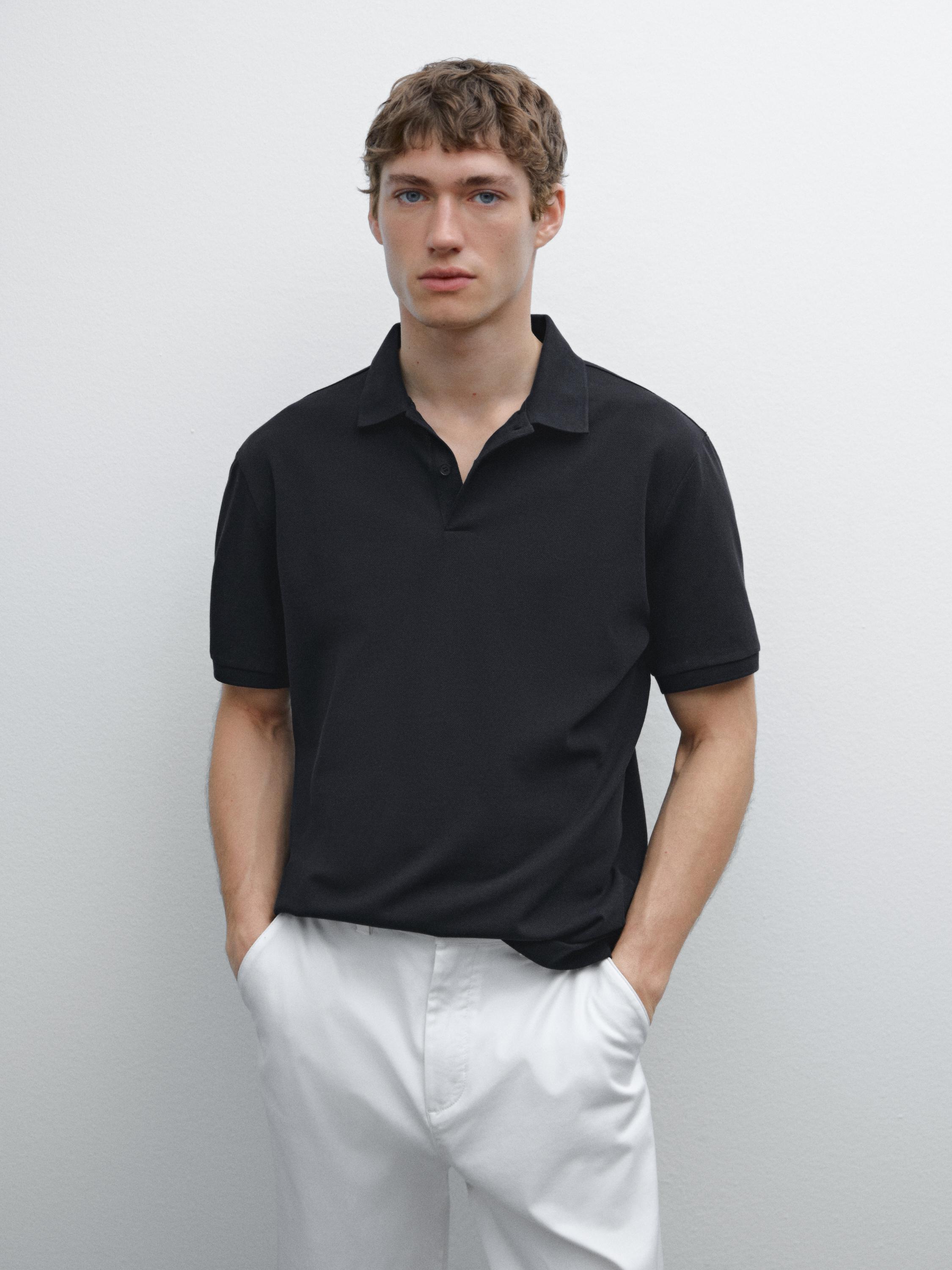 Micro textured piqué cotton polo shirt
