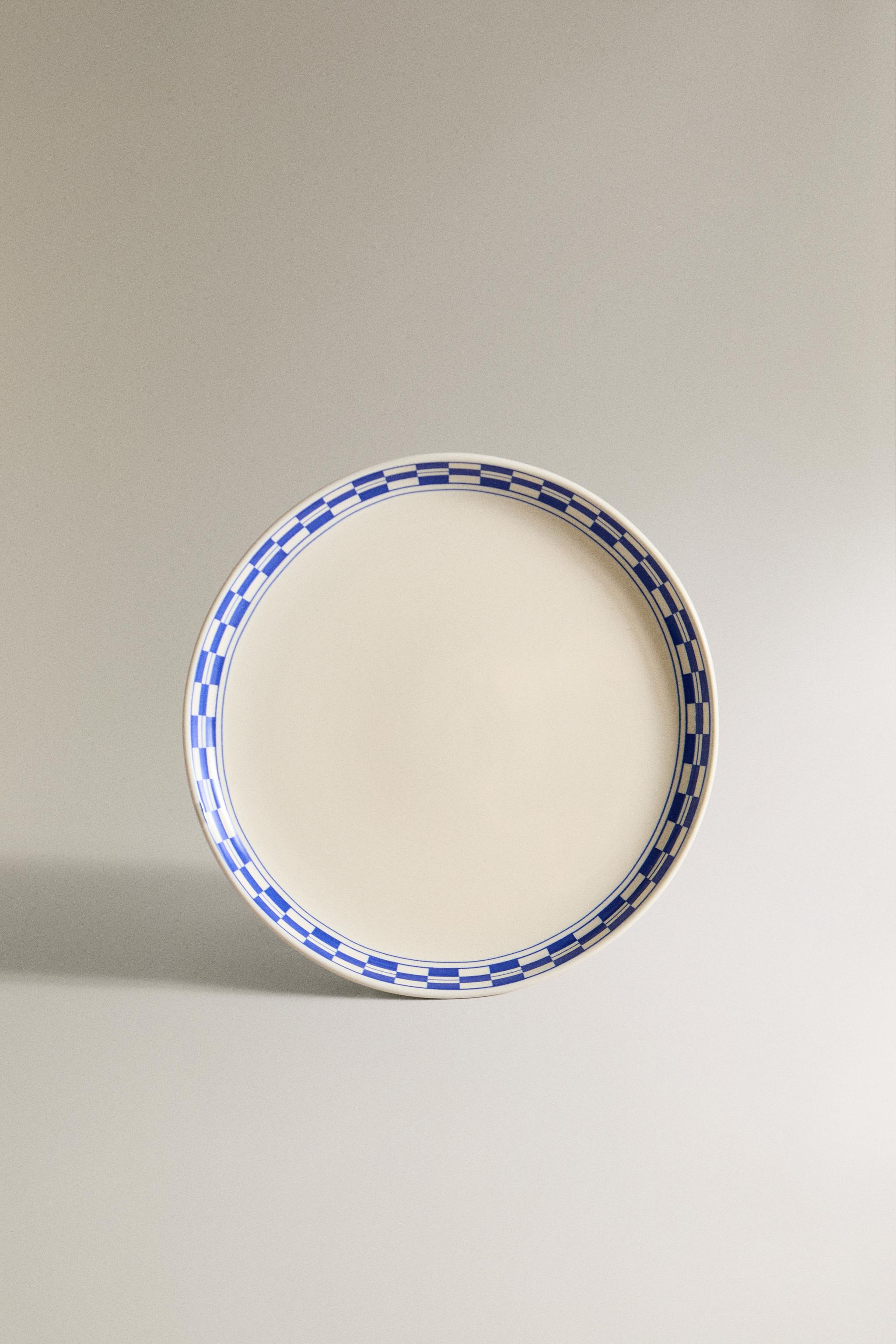 CERAMIC DESSERT PLATE WITH CHECKED RIM