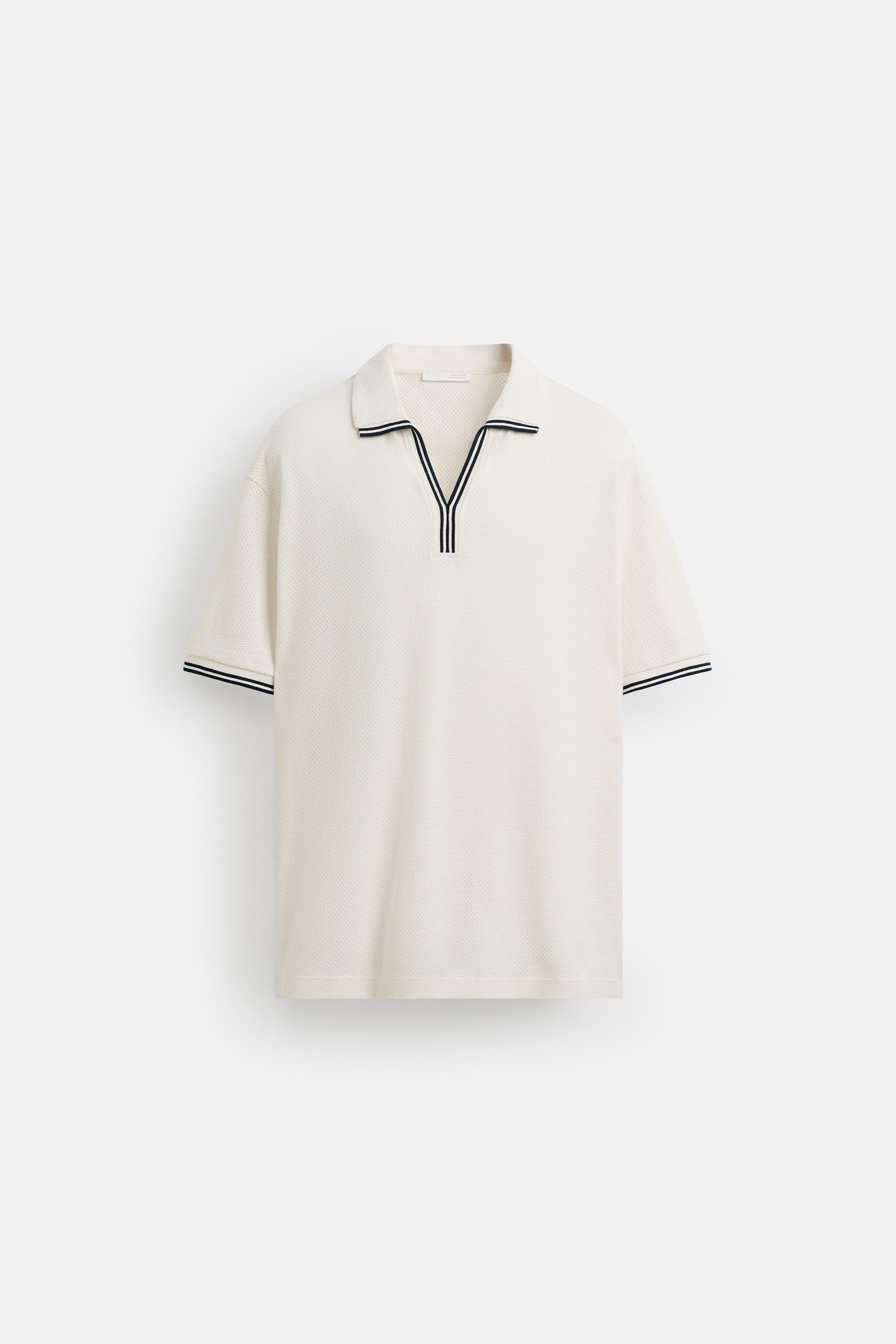 CONTRAST OPEN WEAVE POLO SHIRT