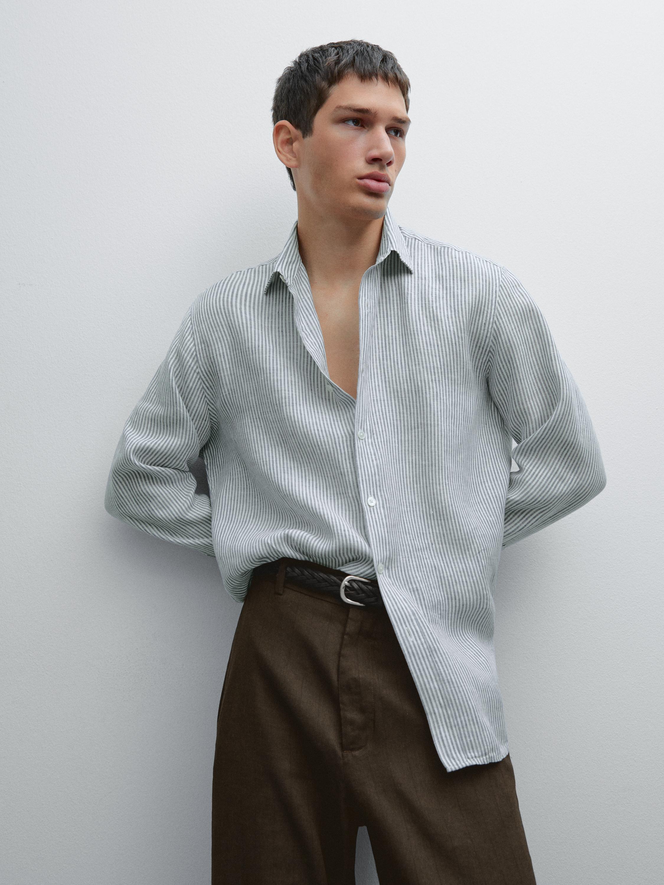 Regular fit striped linen shirt