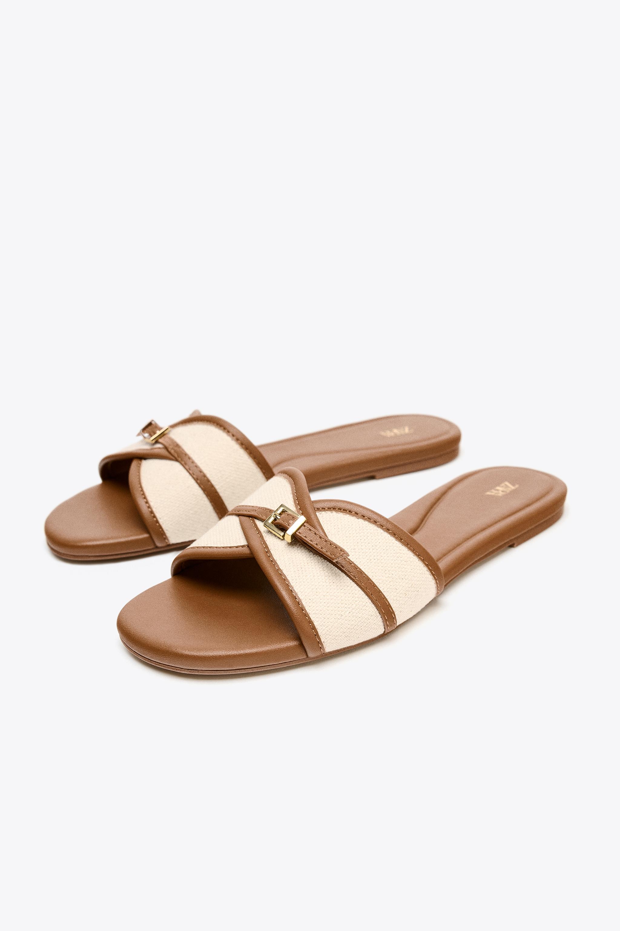 FLAT CANVAS SANDALS WITH BUCKLE