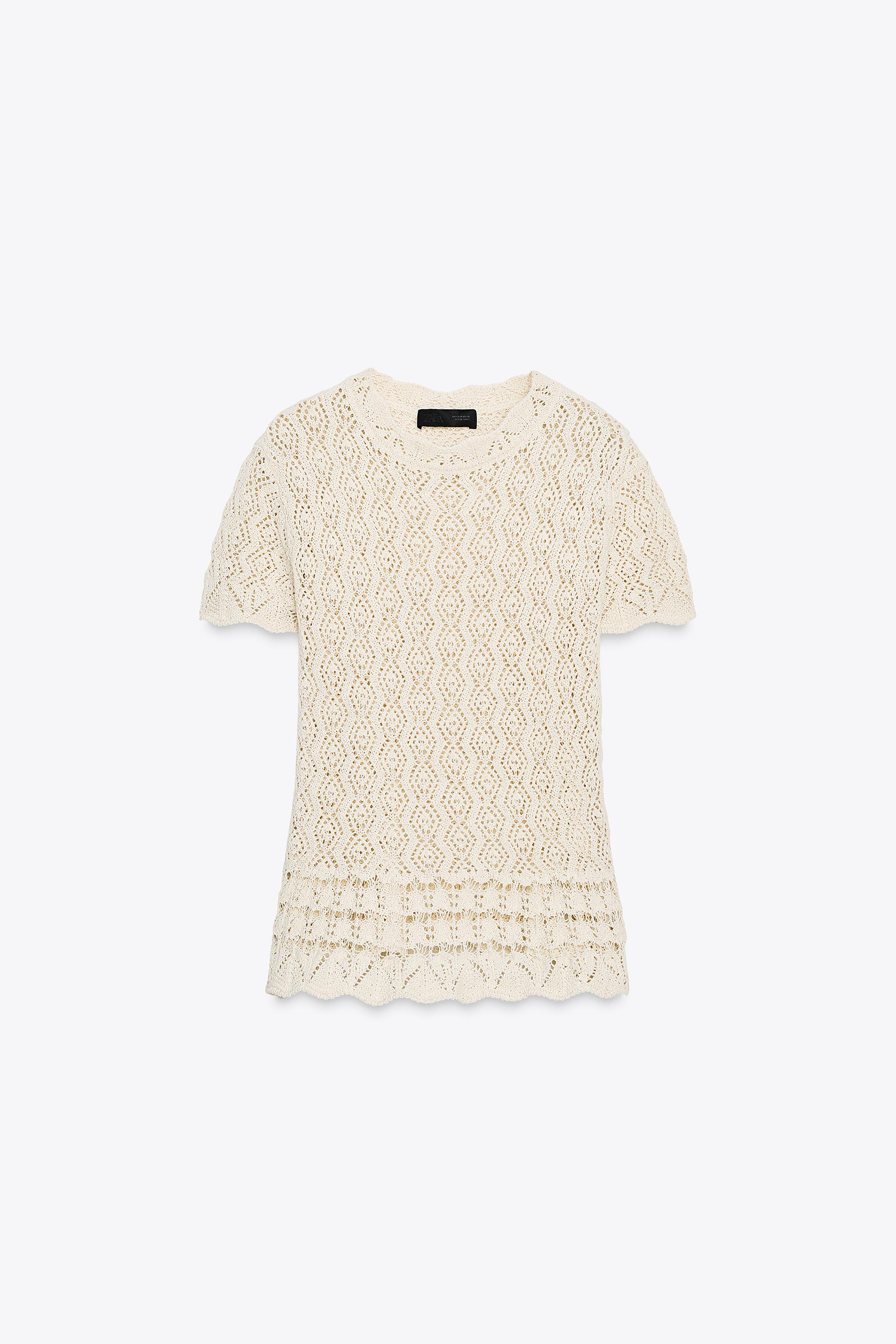 SHORT SLEEVE POINTELLE KNIT TOP