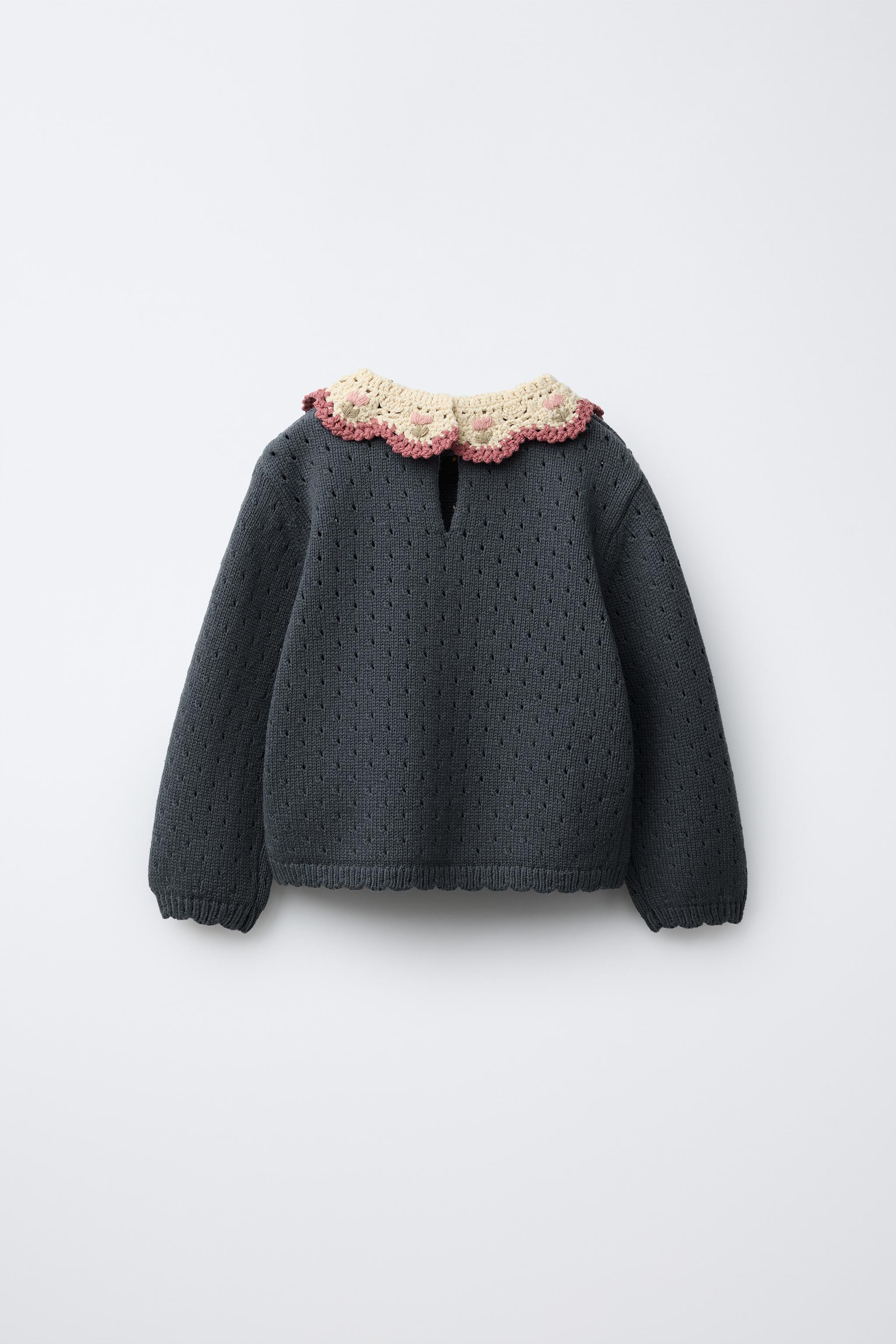 CROCHET COLLAR KNIT SWEATER