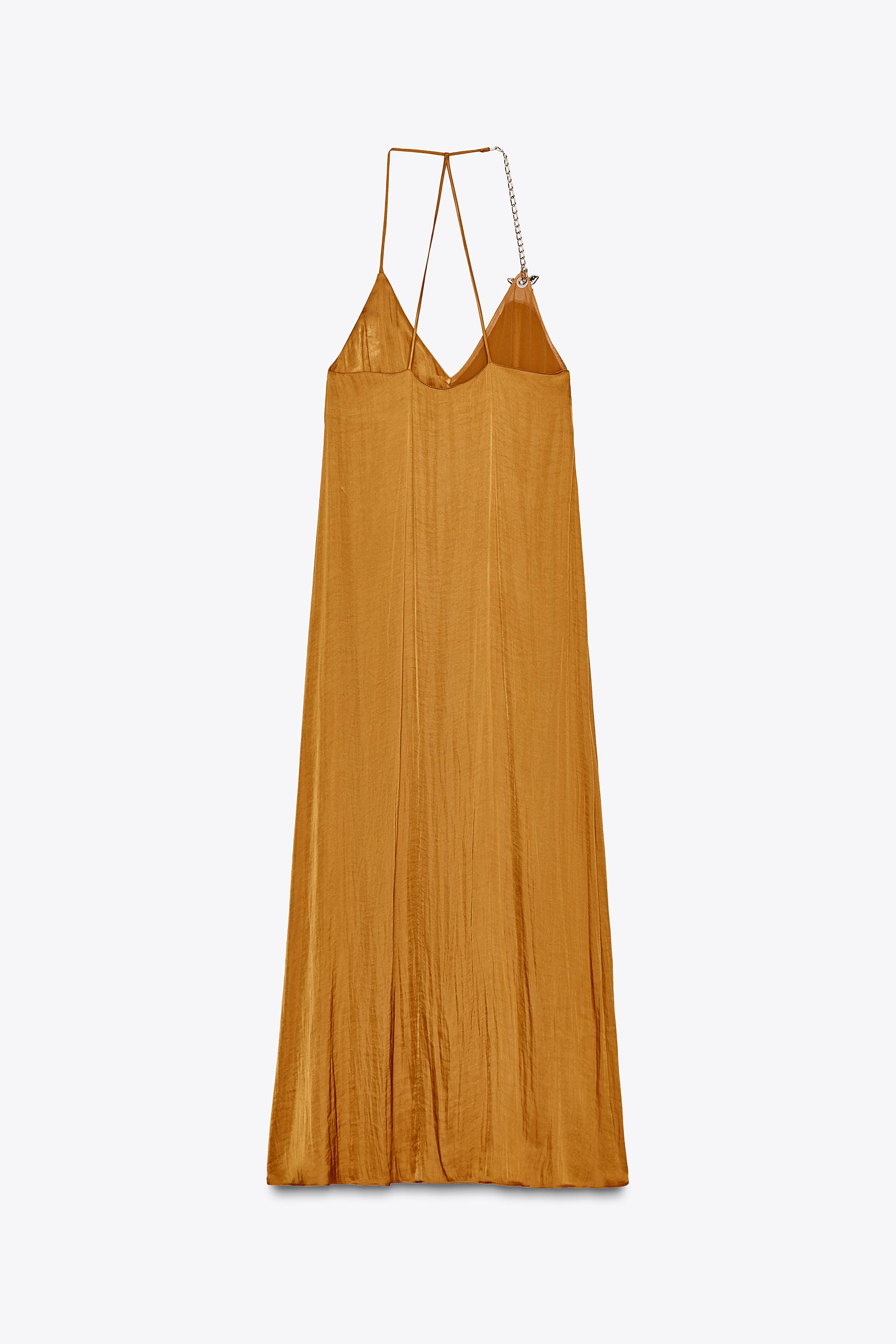 SATIN EFFECT MIDI DRESS WITH TRIM