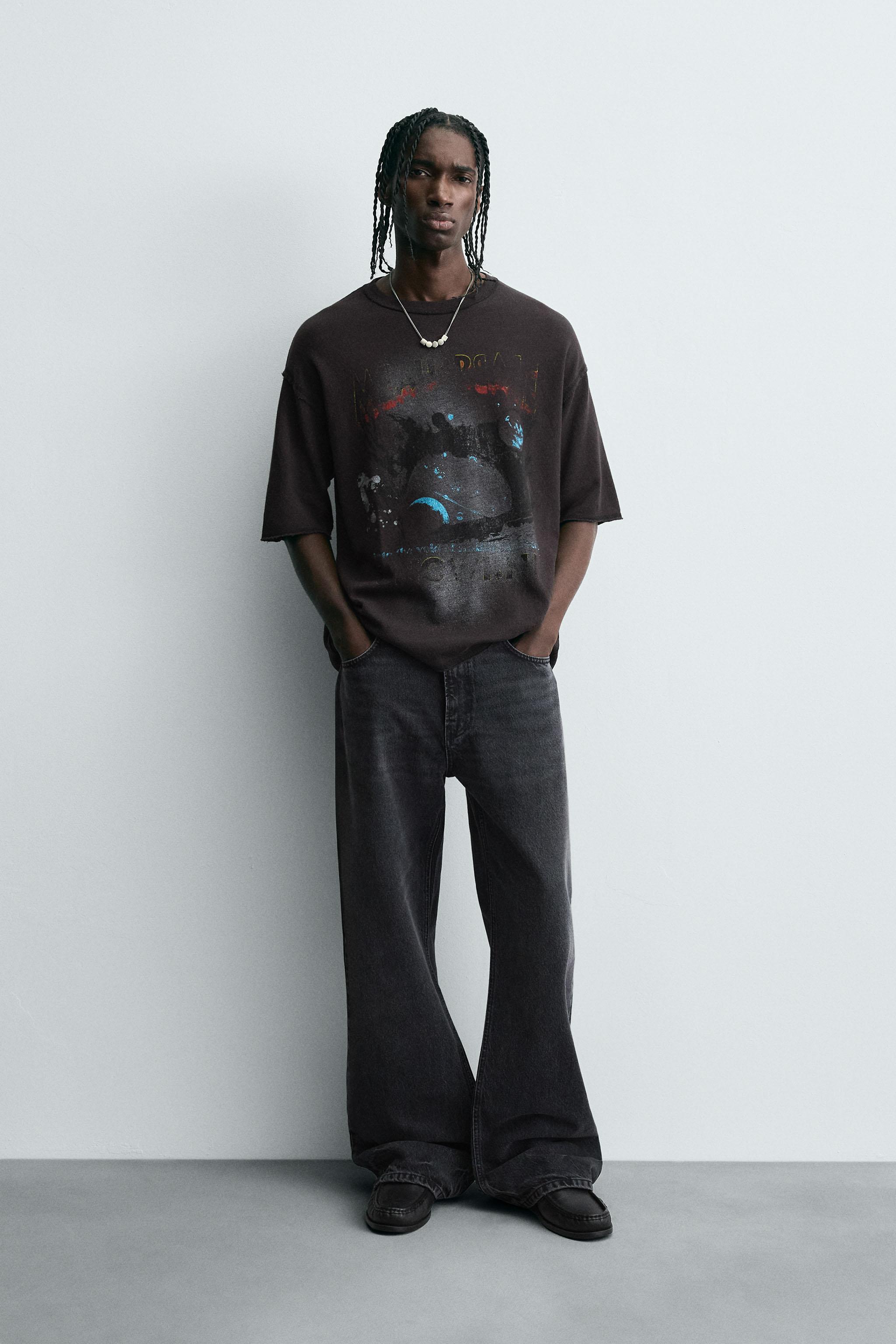 WASHED PRINT KNIT T-SHIRT