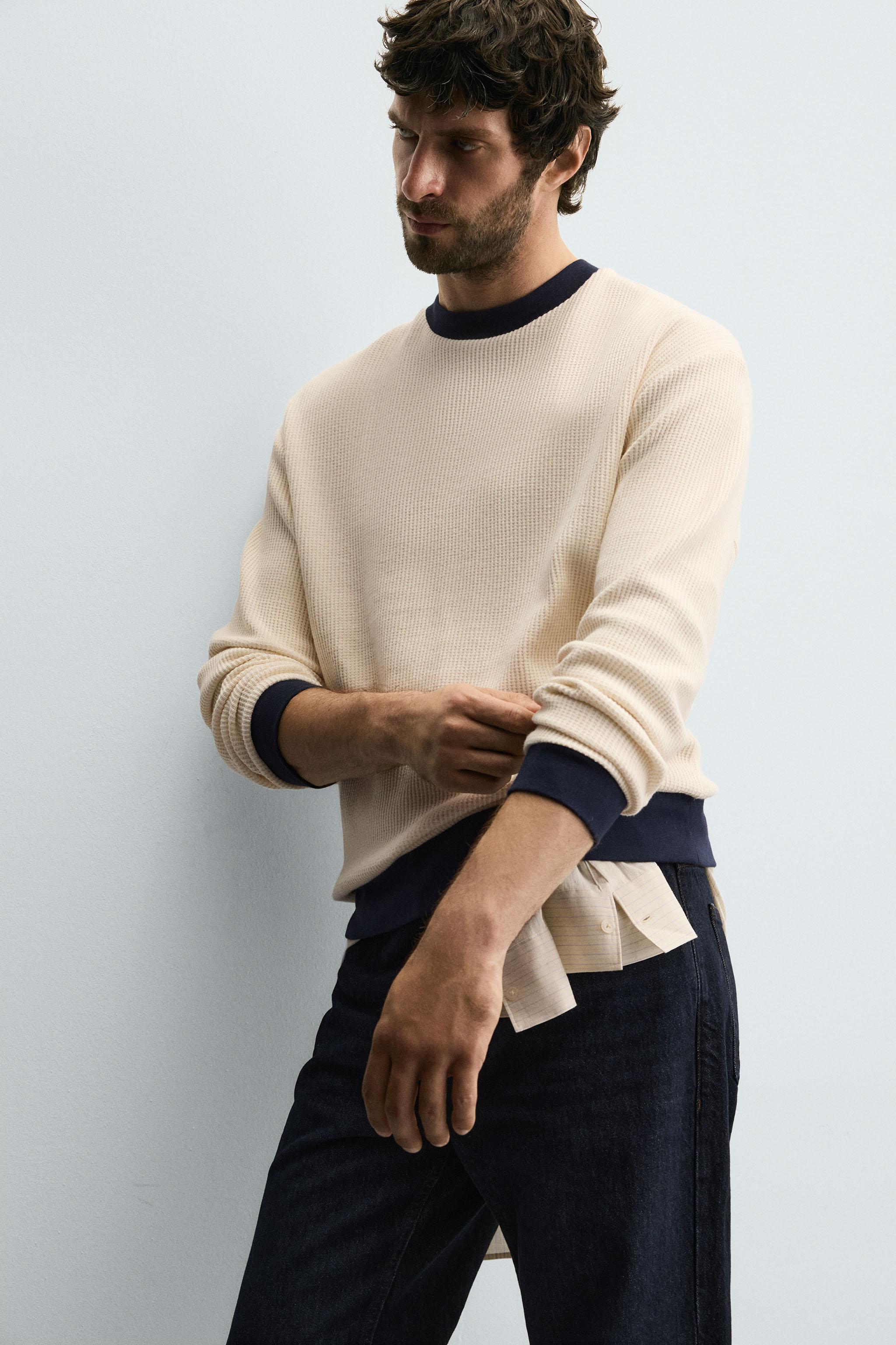 CONTRAST WAFFLE WEAVE SWEATSHIRT