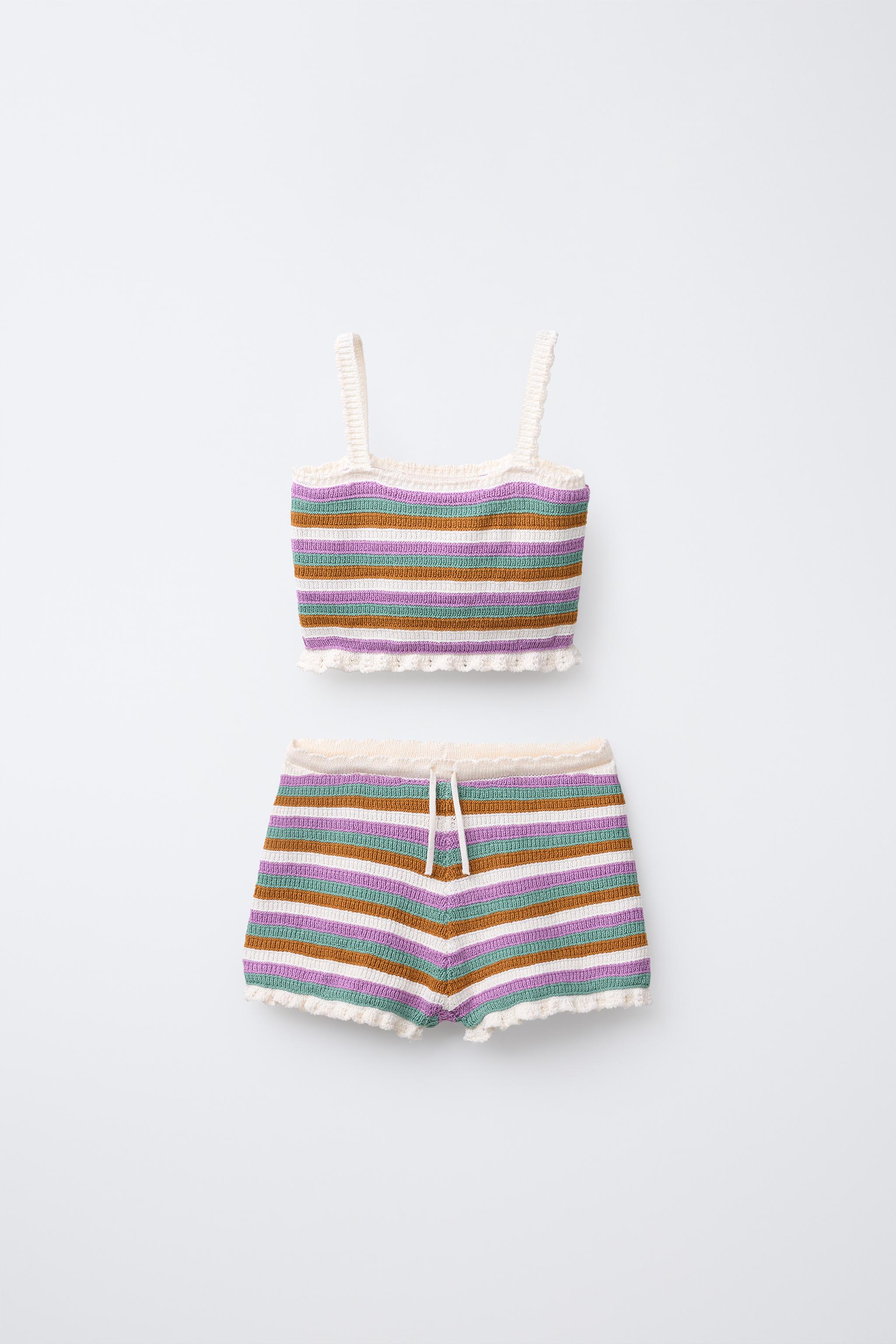 3-6 YEARS/ STRIPED CROCHET KNIT SET