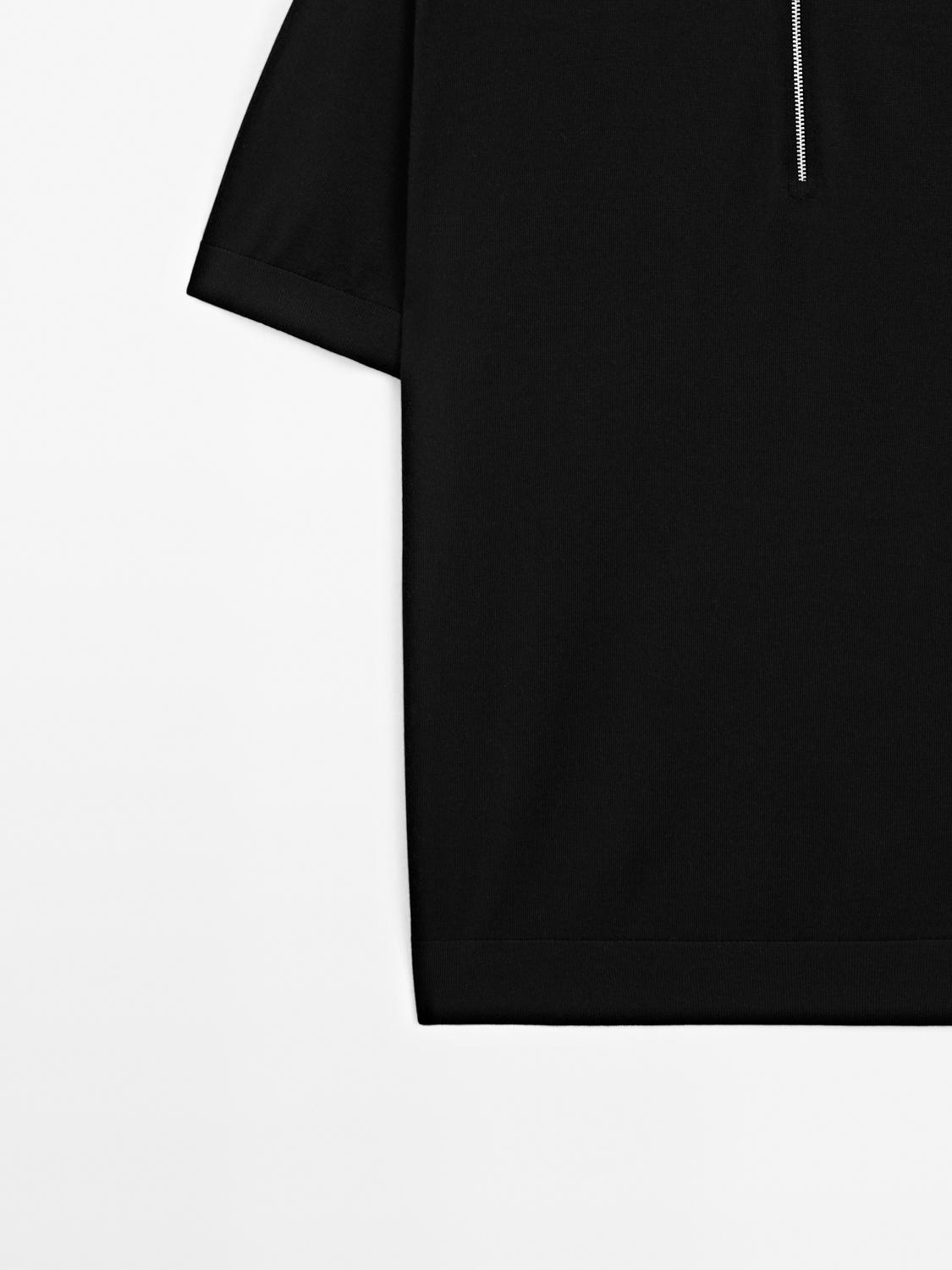 Knit polo shirt with zip collar