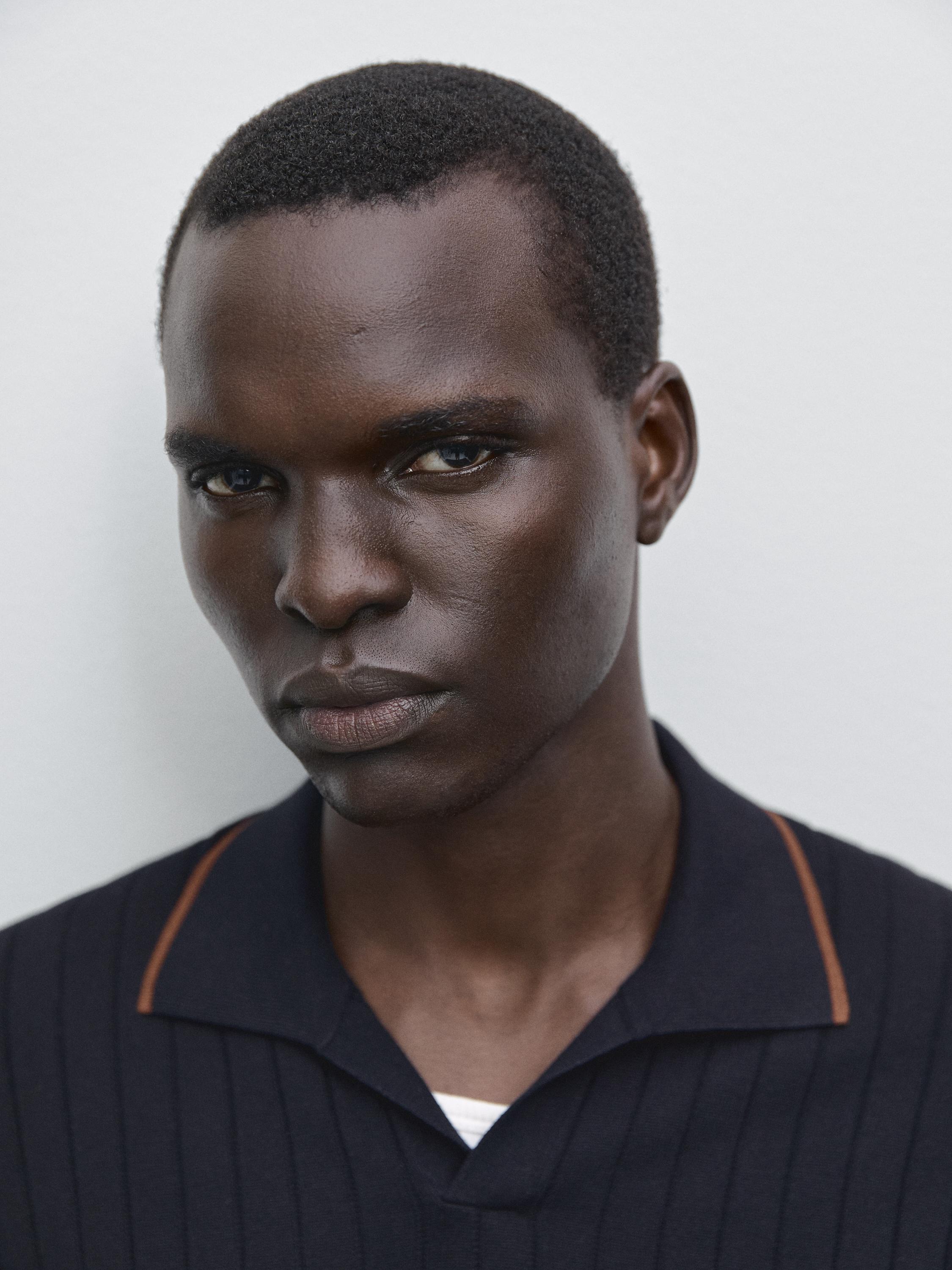 Ribbed knit polo shirt