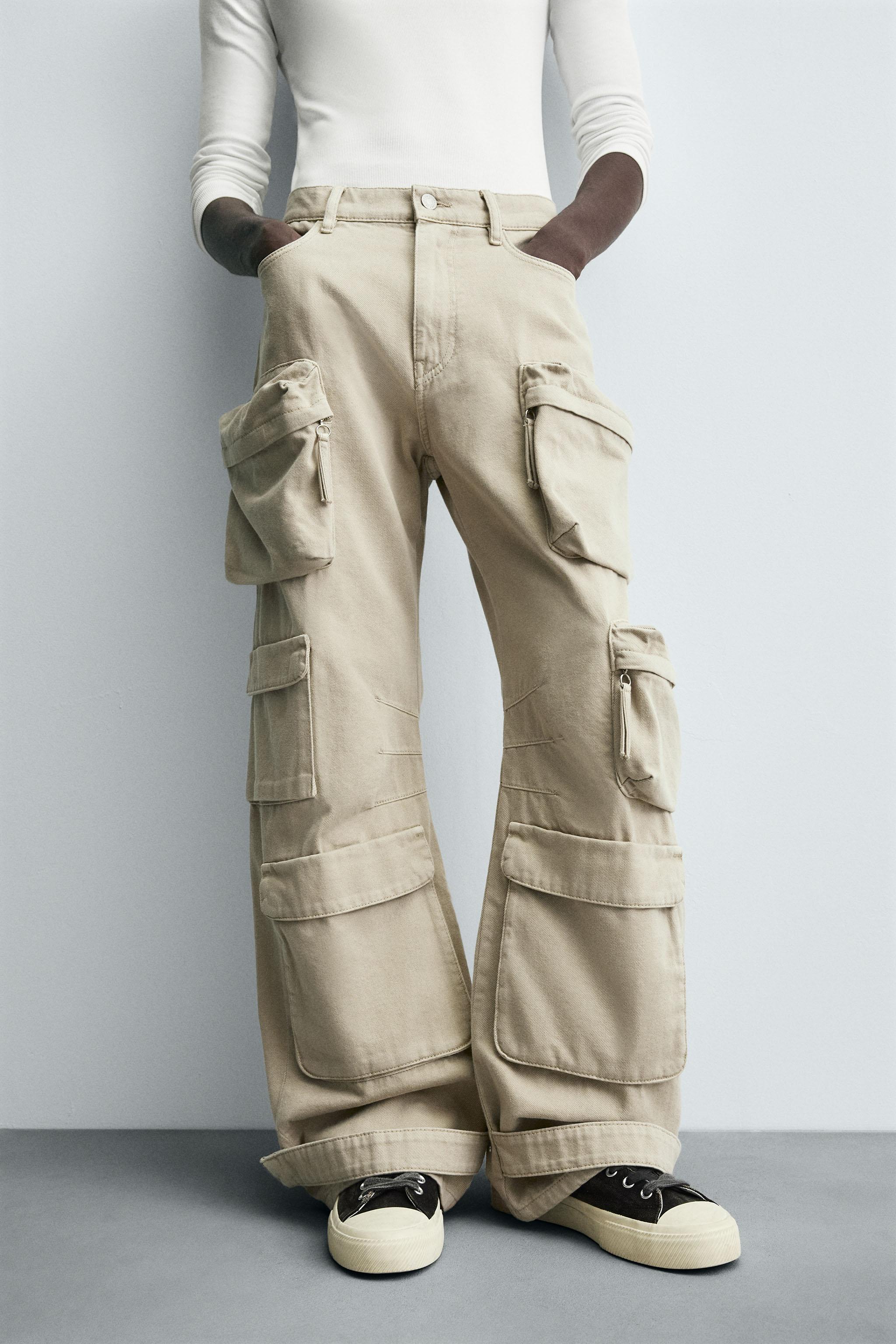 DENIM CARGO PANTS WITH POCKETS