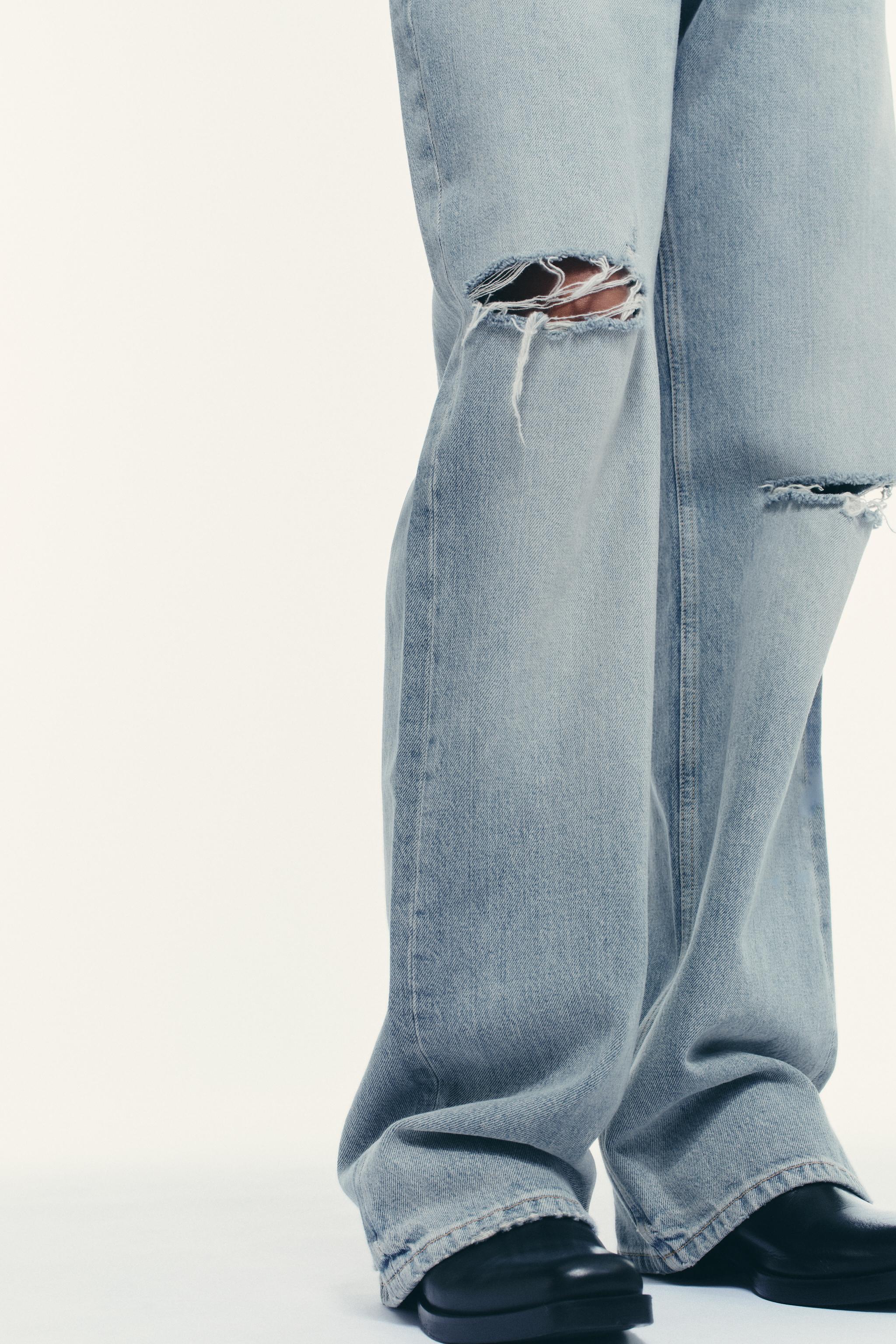 TRF LOW RISE RIPPED WIDE LEG JEANS