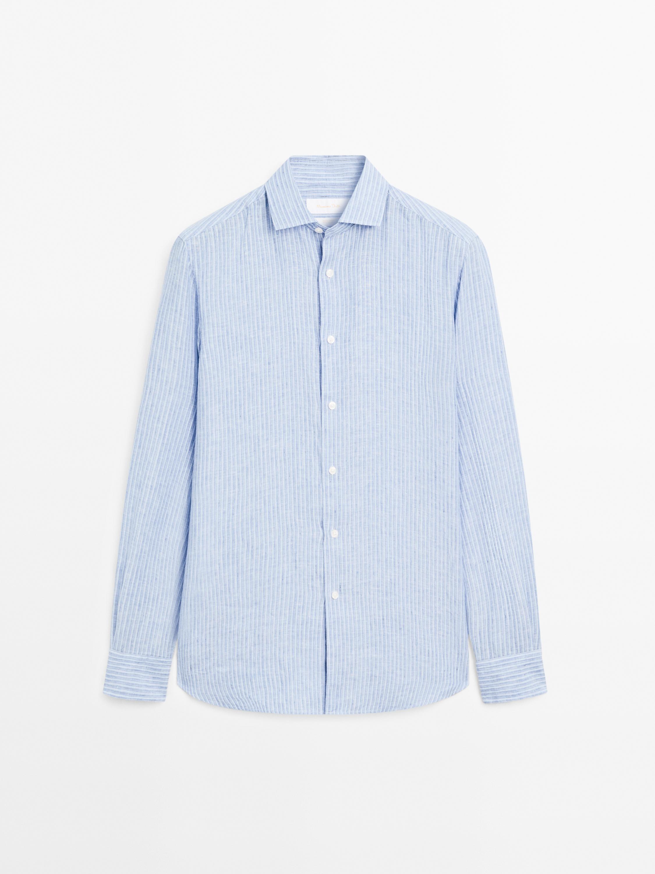 Regular fit striped 100% linen shirt