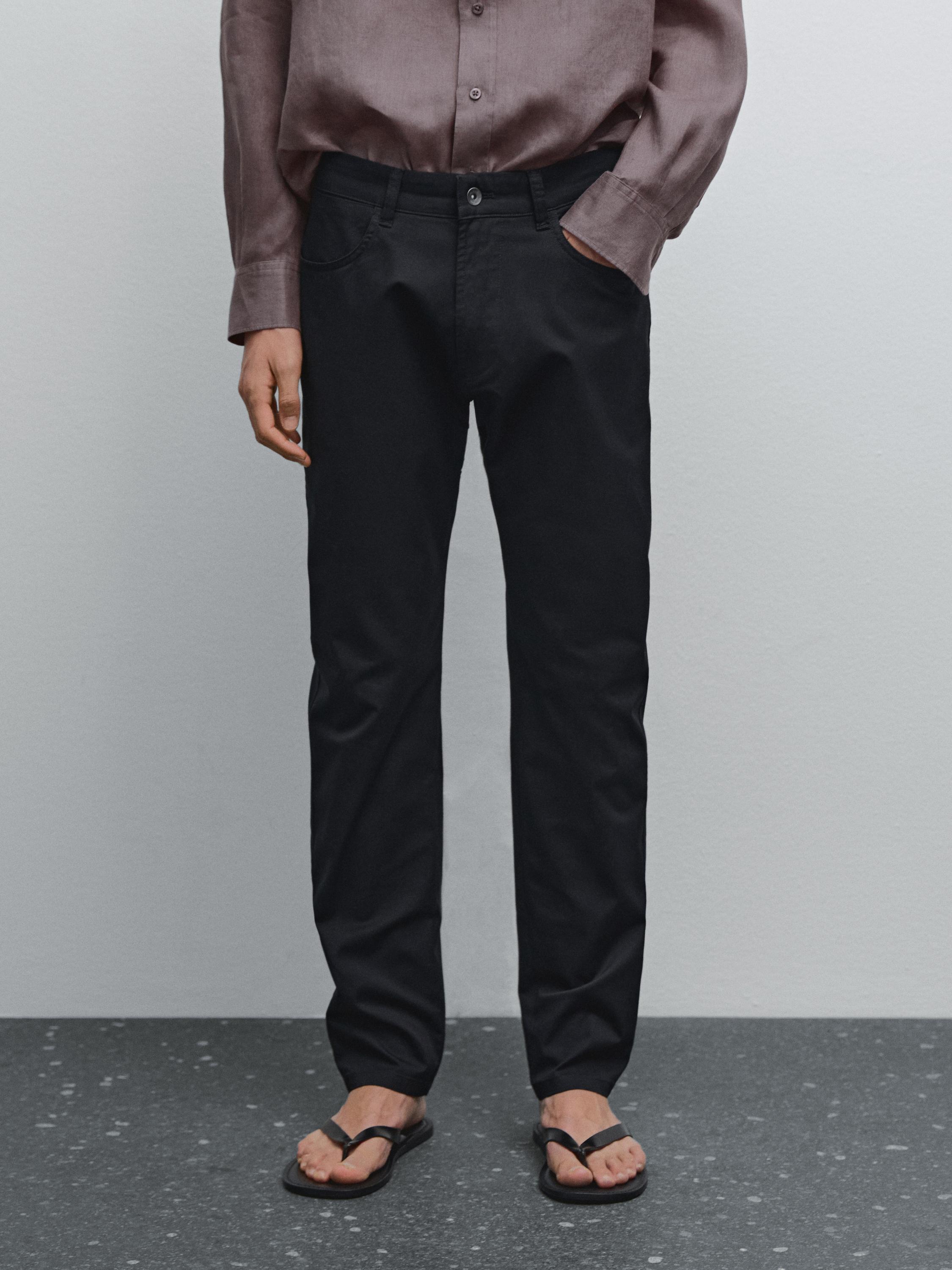 Slim-fit lightweight textured weave denim trousers