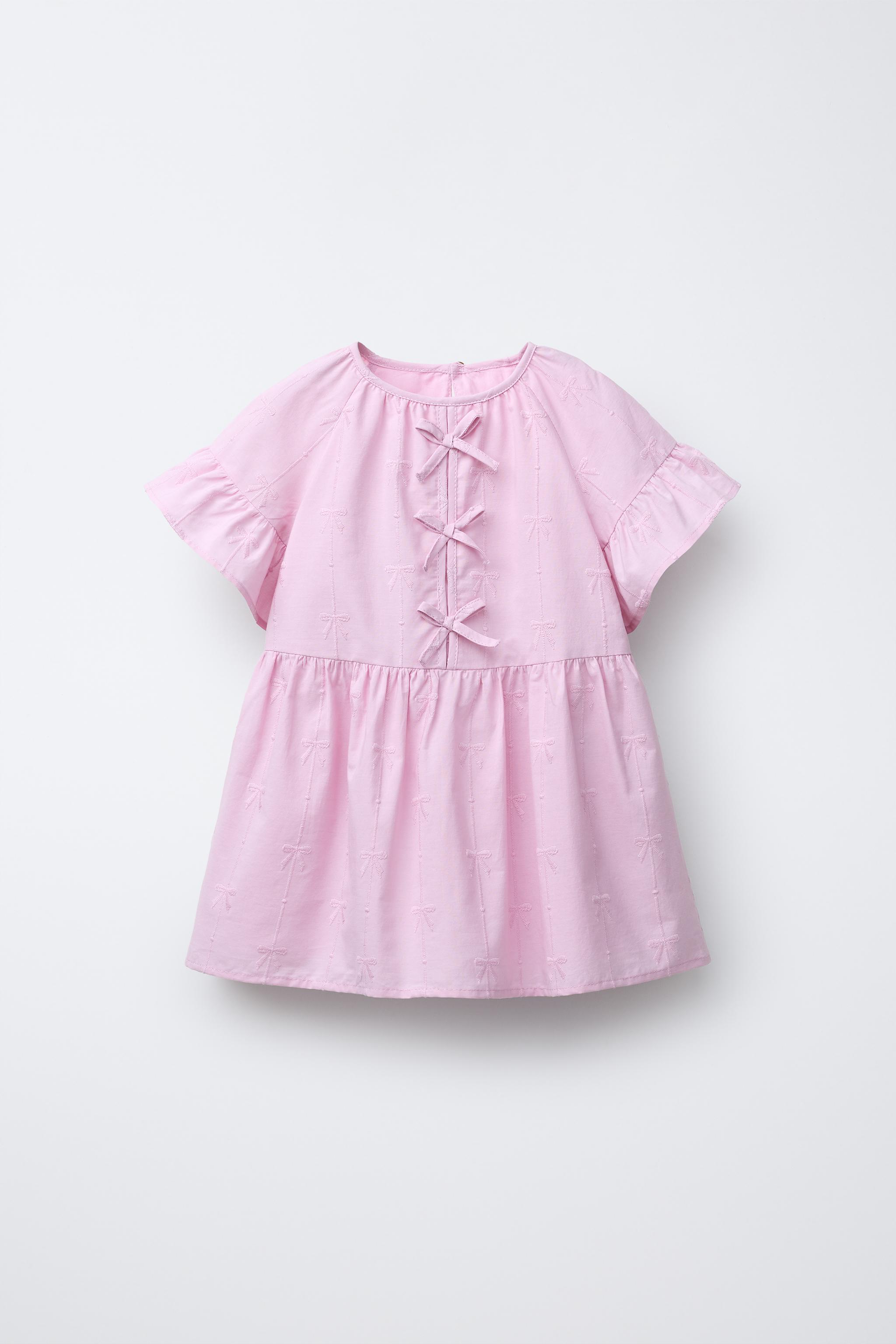 EMBROIDERED BOW POPLIN DRESS