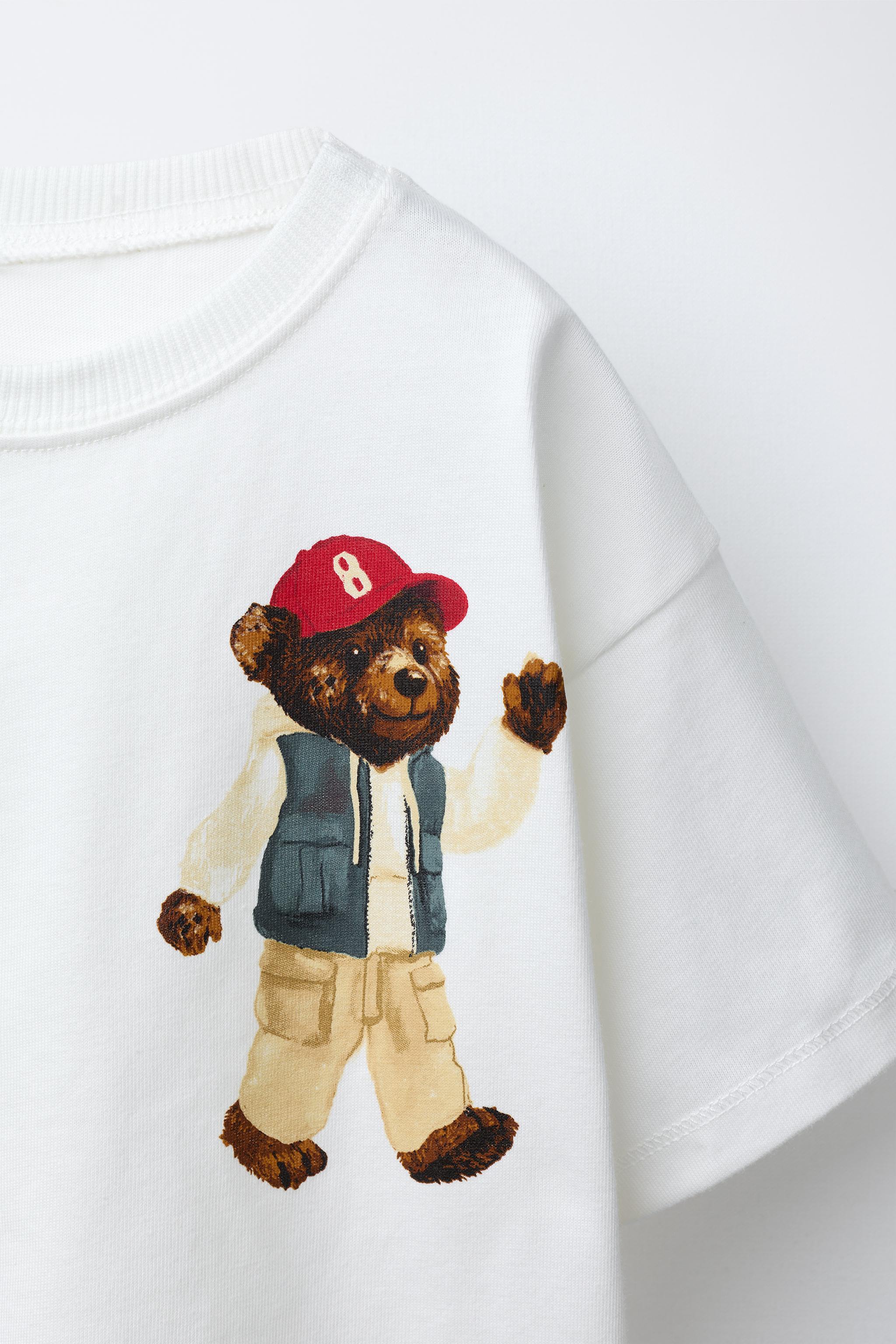 BEAR EMBROIDERED TEXT T-SHIRT