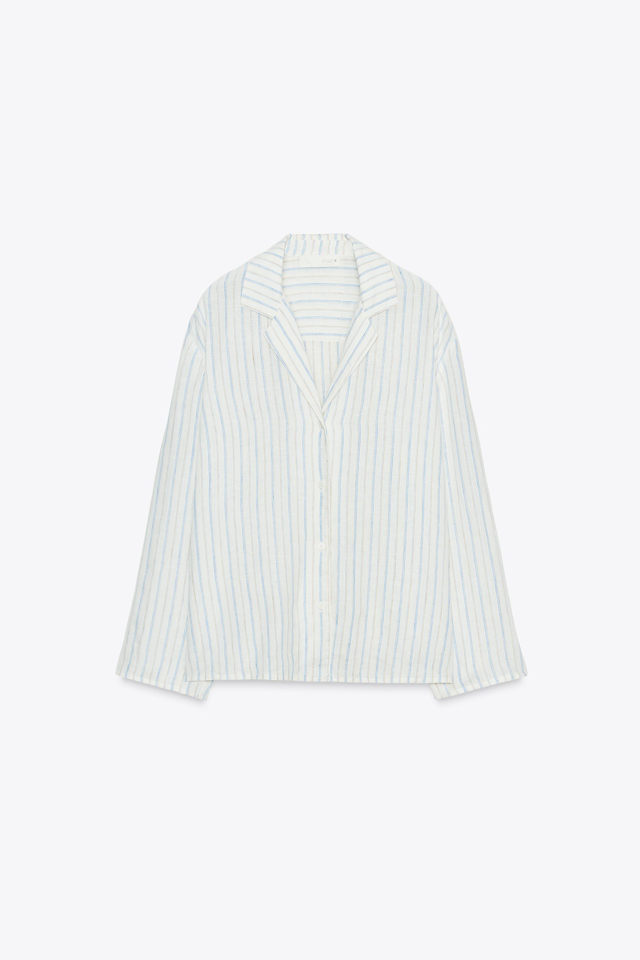 ZW COLLECTION STRIPED LINEN PAJAMA SHIRT