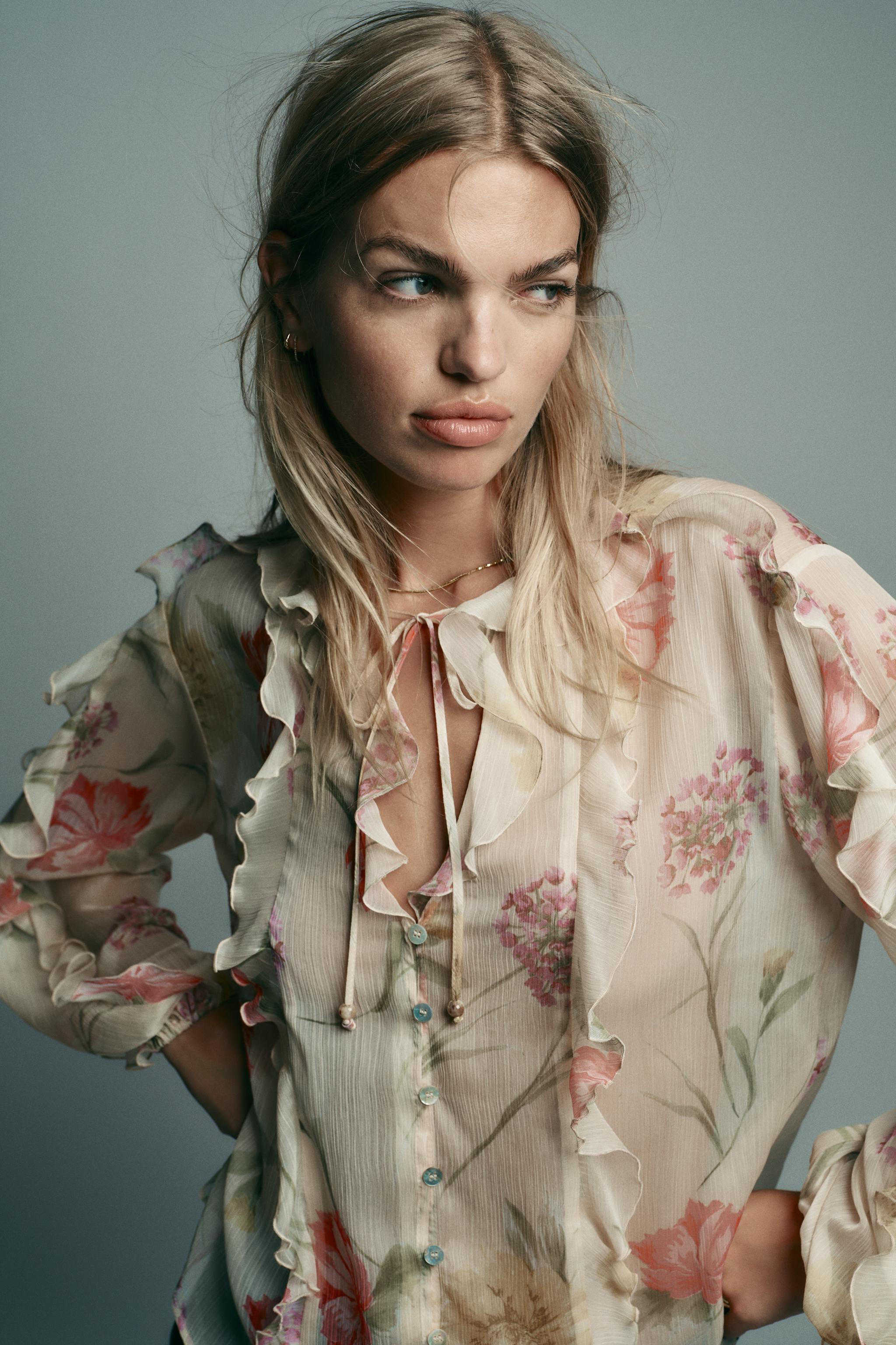 FLORAL PRINT SEMI-SHEER SHIRT