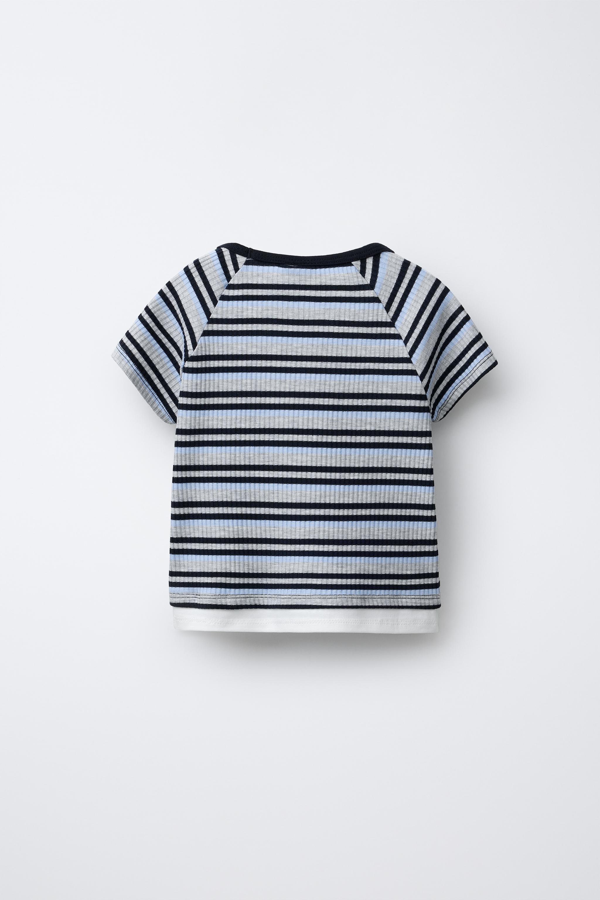 STRIPED DOUBLE HEM T-SHIRT