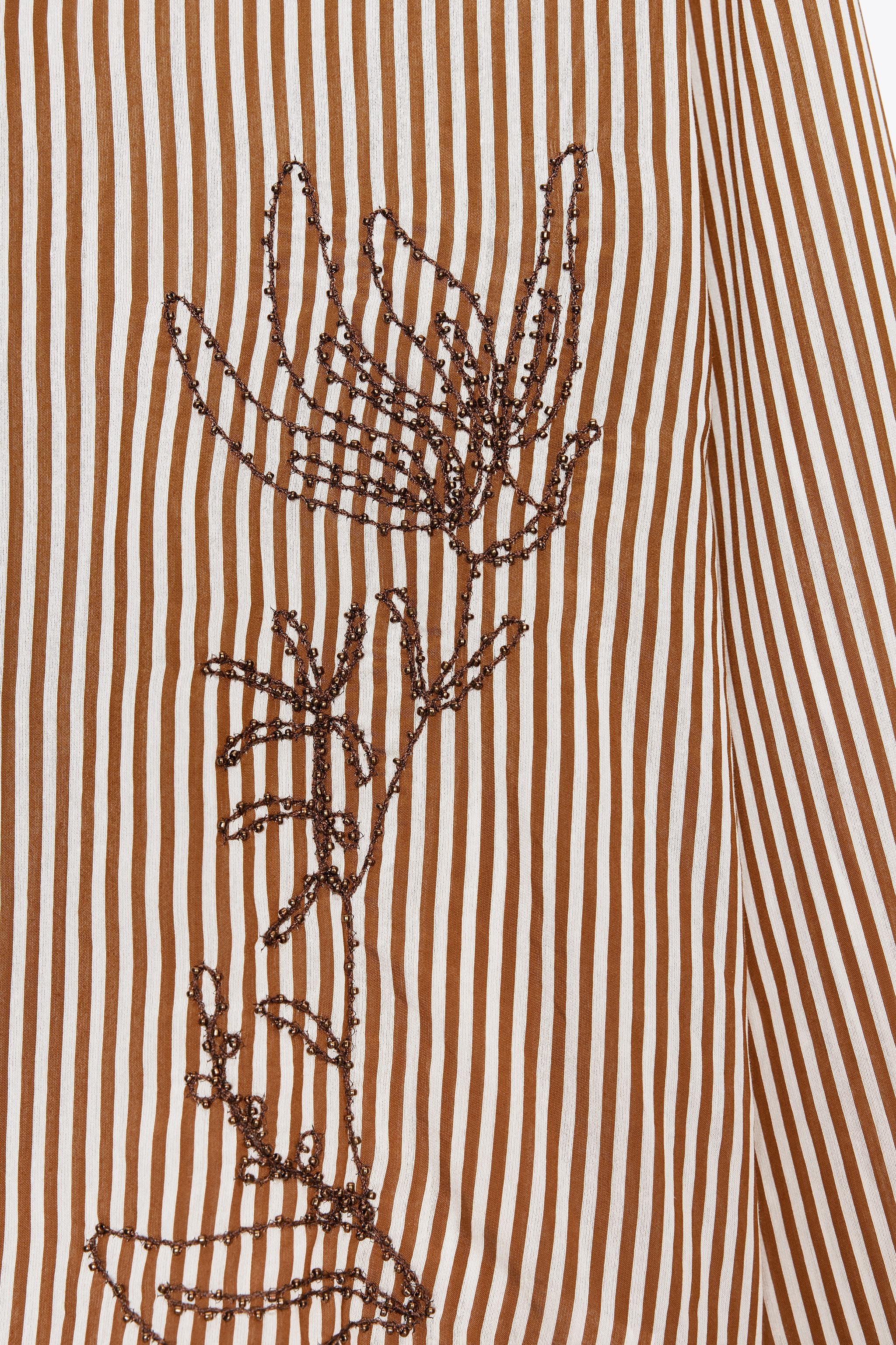 STRIPED EMBROIDERED BEADED SHIRT