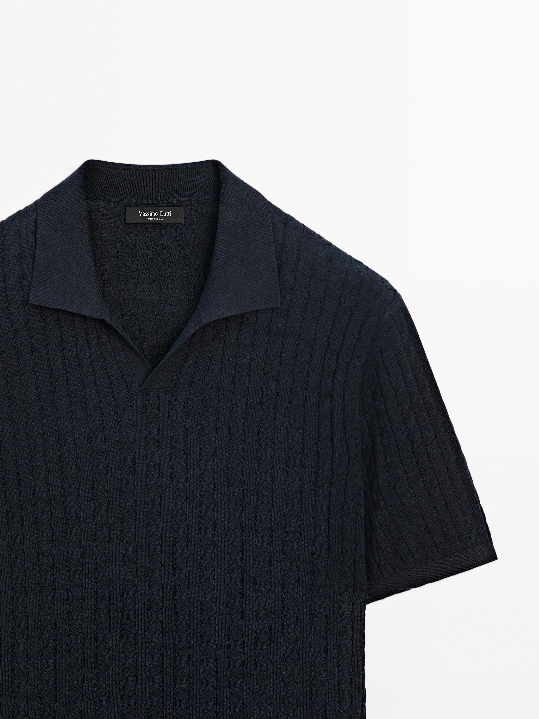 Cable-knit polo shirt