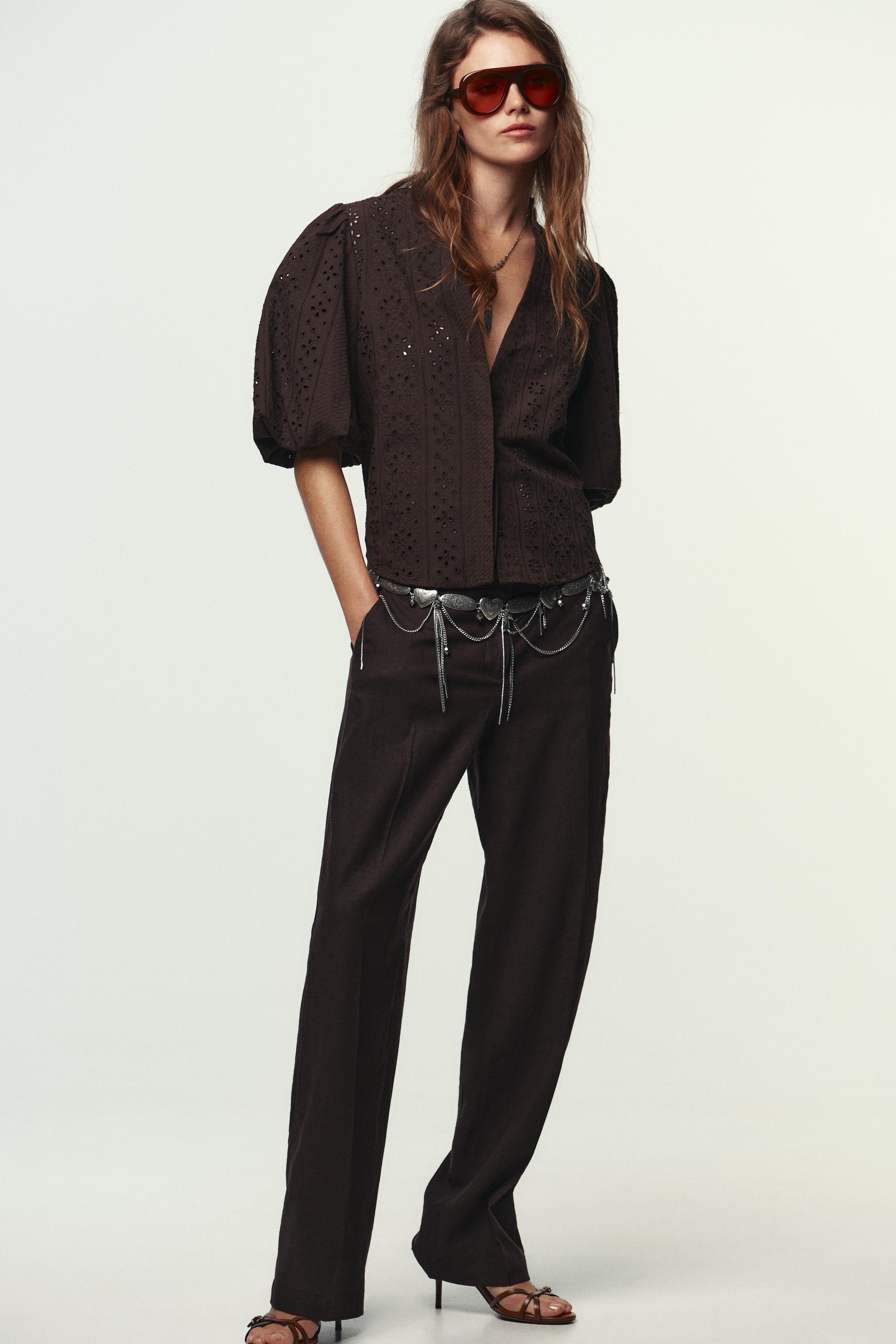 PUFF SLEEVE SHIRT WITH PERFORATED EMBROIDERY