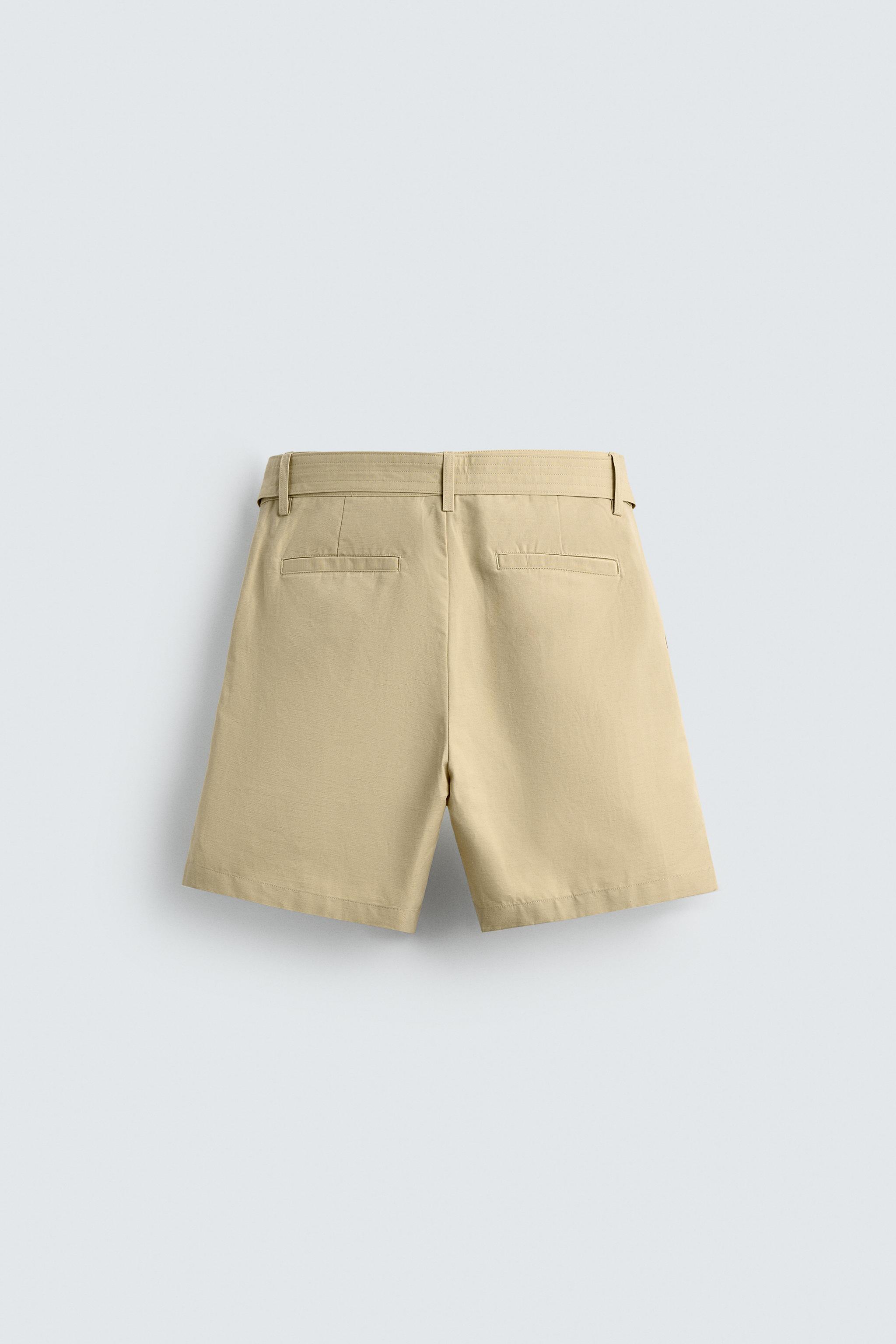 COTTON LINEN BELTED SHORTS