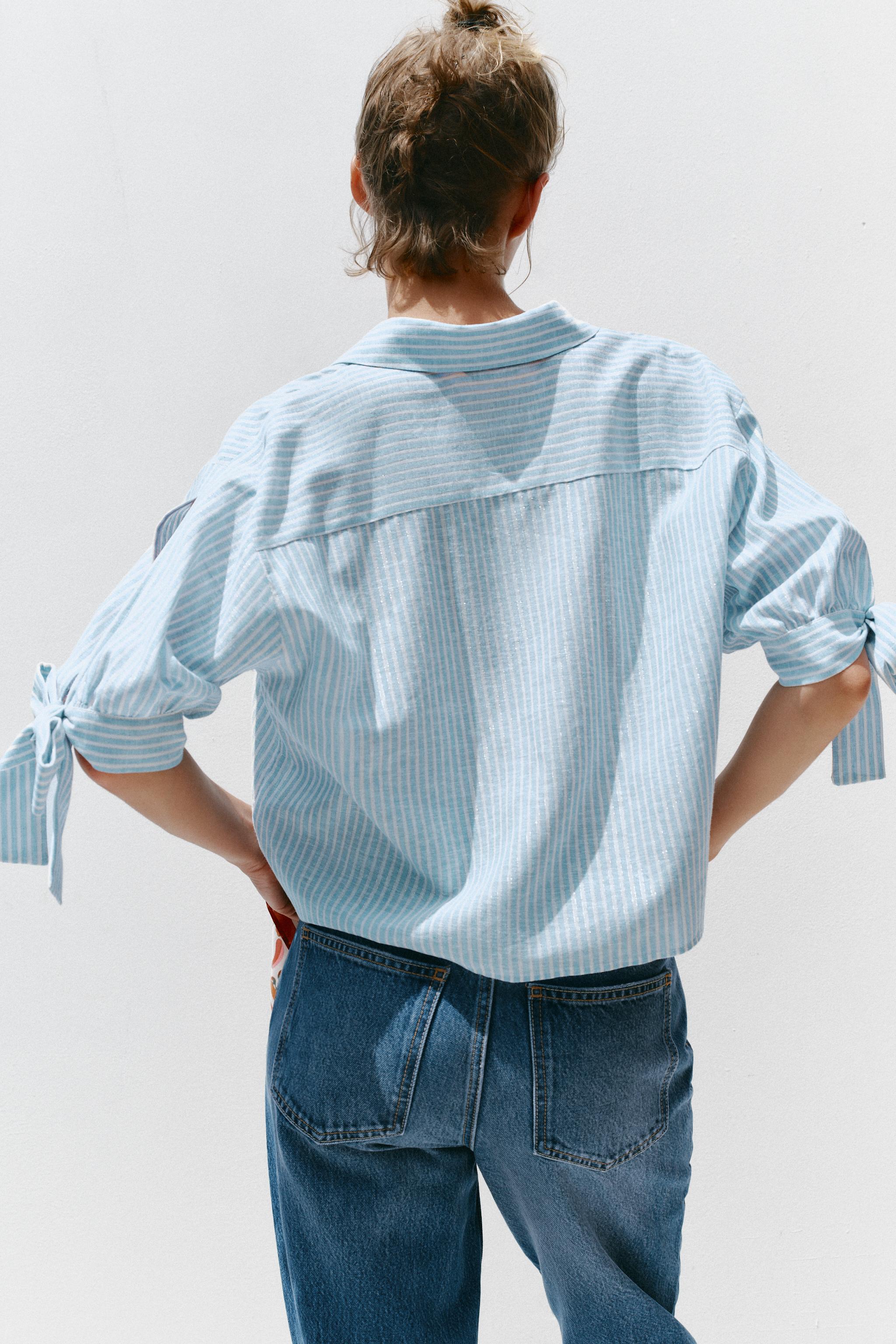 STRIPED LINEN BOW SHIRT