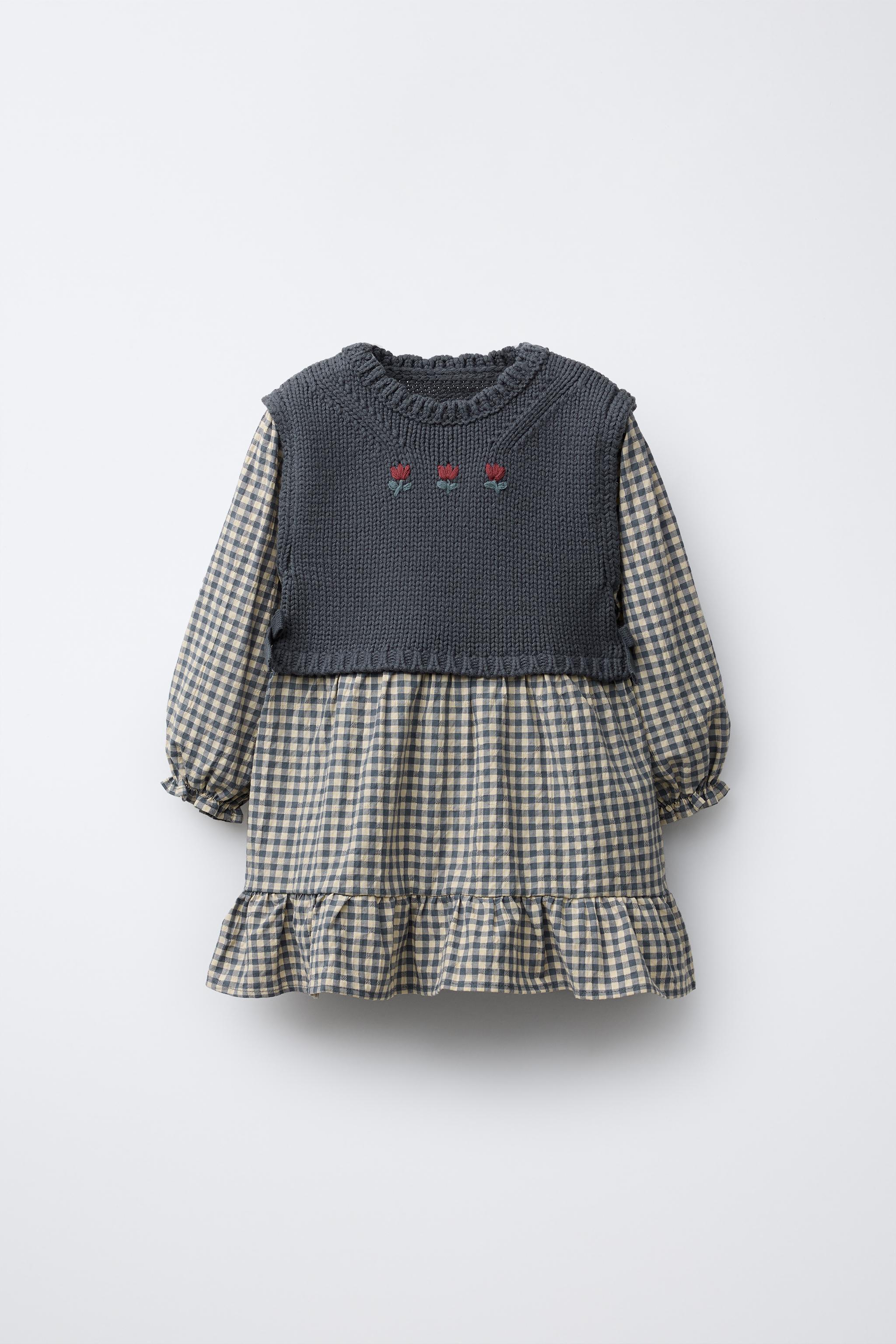 PLAID DRESS WITH KNIT VEST