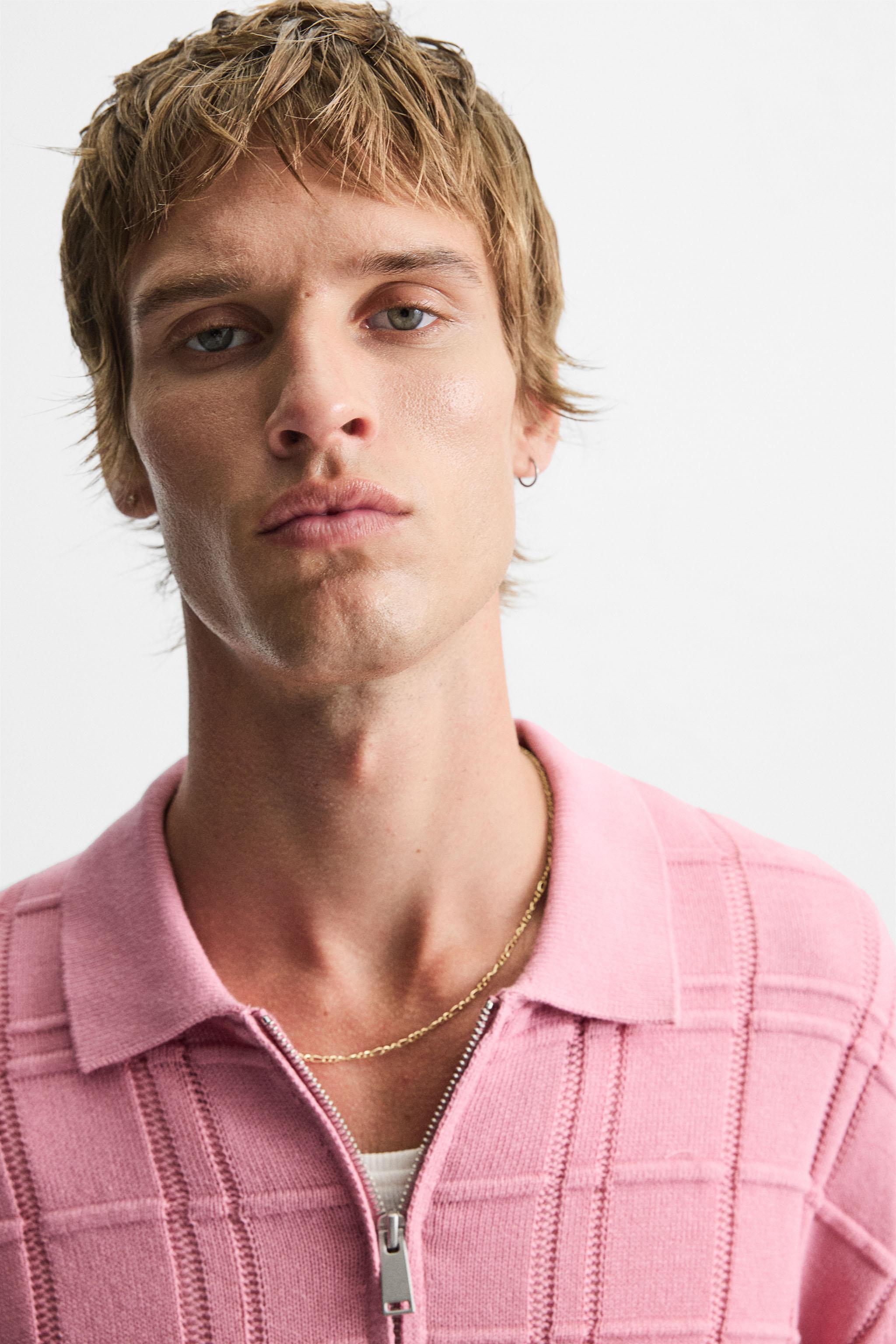 CHECKERED JACQUARD KNIT POLO SHIRT