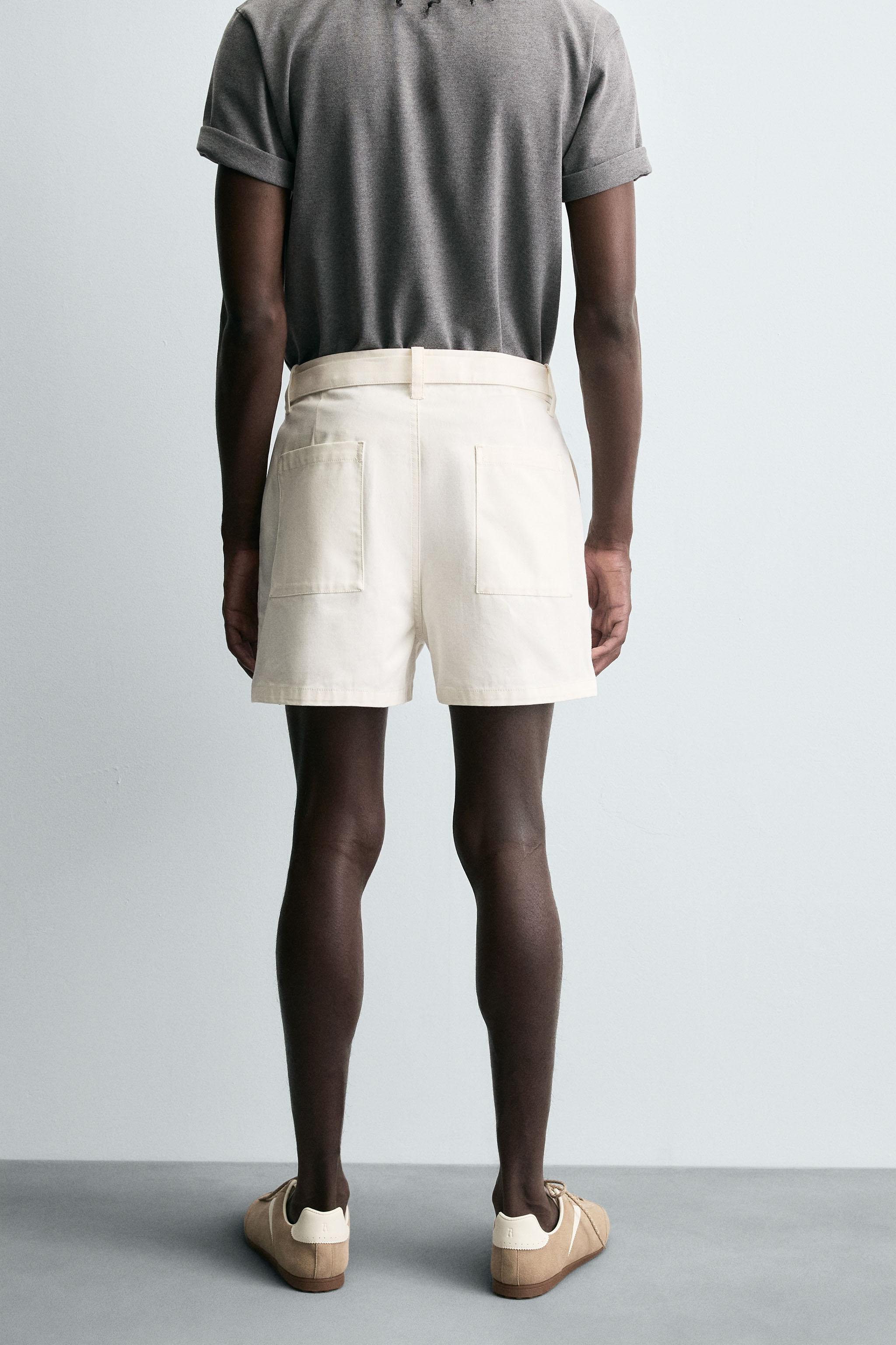 BELTED TEXTURED SHORTS